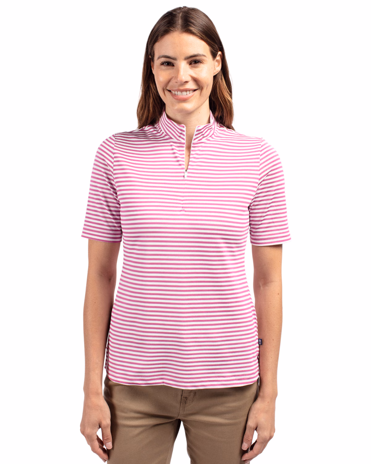 Custom Cutter & Buck Virtue Recycled Stripe Featherlight Pique Womens Half Zip — Gelato front