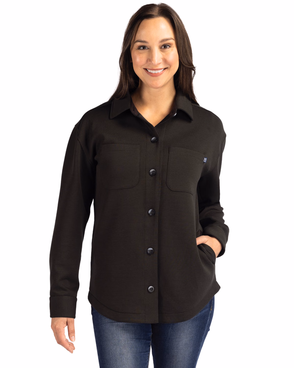 Custom Cutter & Buck Roam Recycled Buttery-Soft Knit Womens Button Down Shirt Jacket
