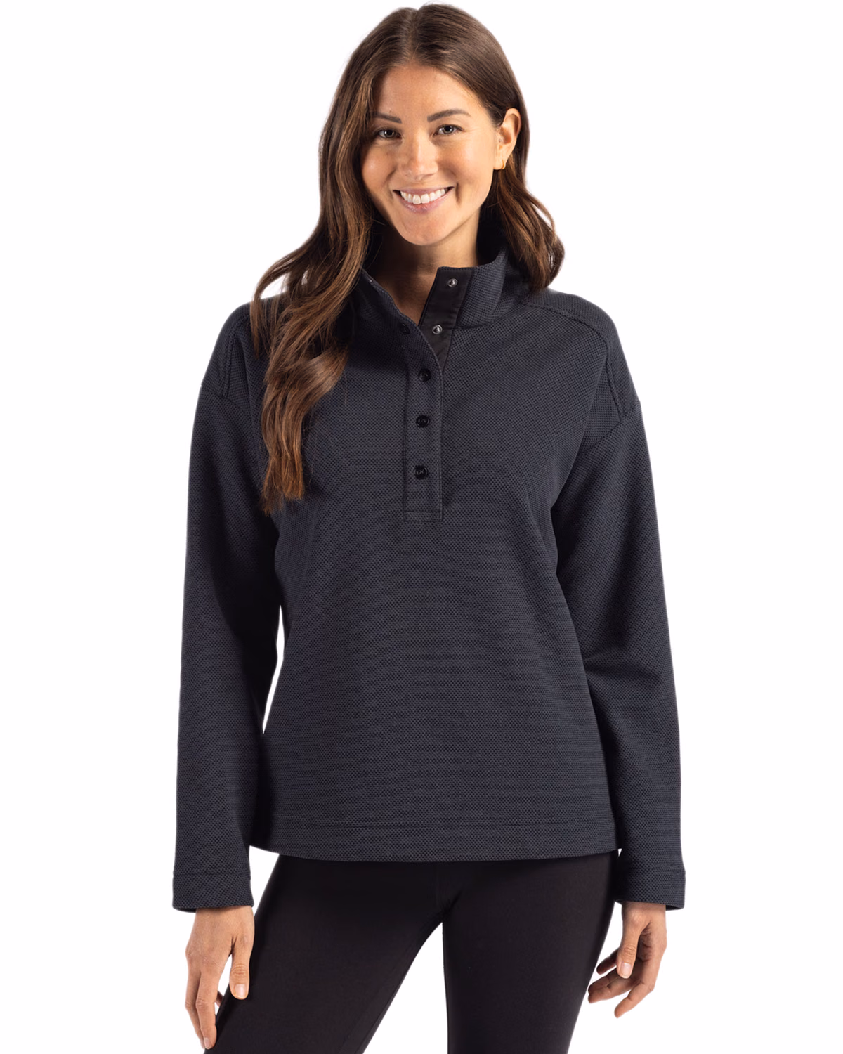 Custom Cutter & Buck Hunts Point Recycled Fleece Womens Hybrid Snap Placket Pullover