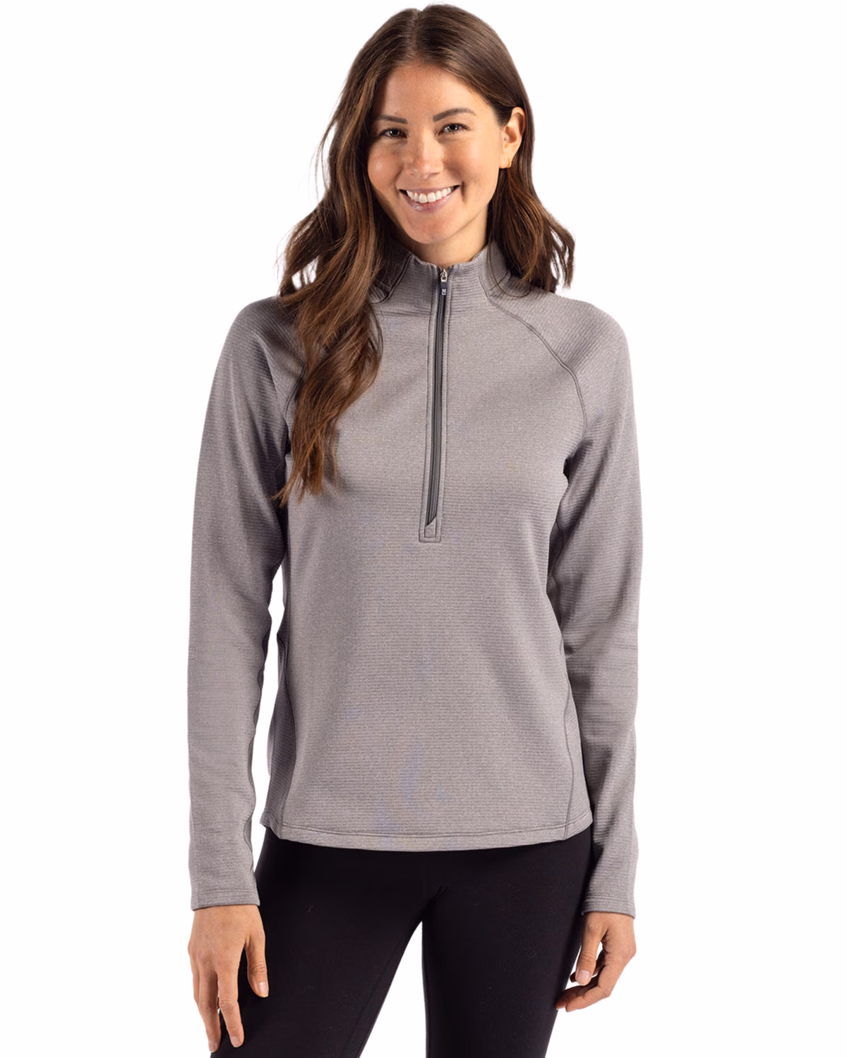 Custom Cutter & Buck Peshastin Recycled Grid Fleece Womens Half Zip Pullover — Elemental Grey Heather front