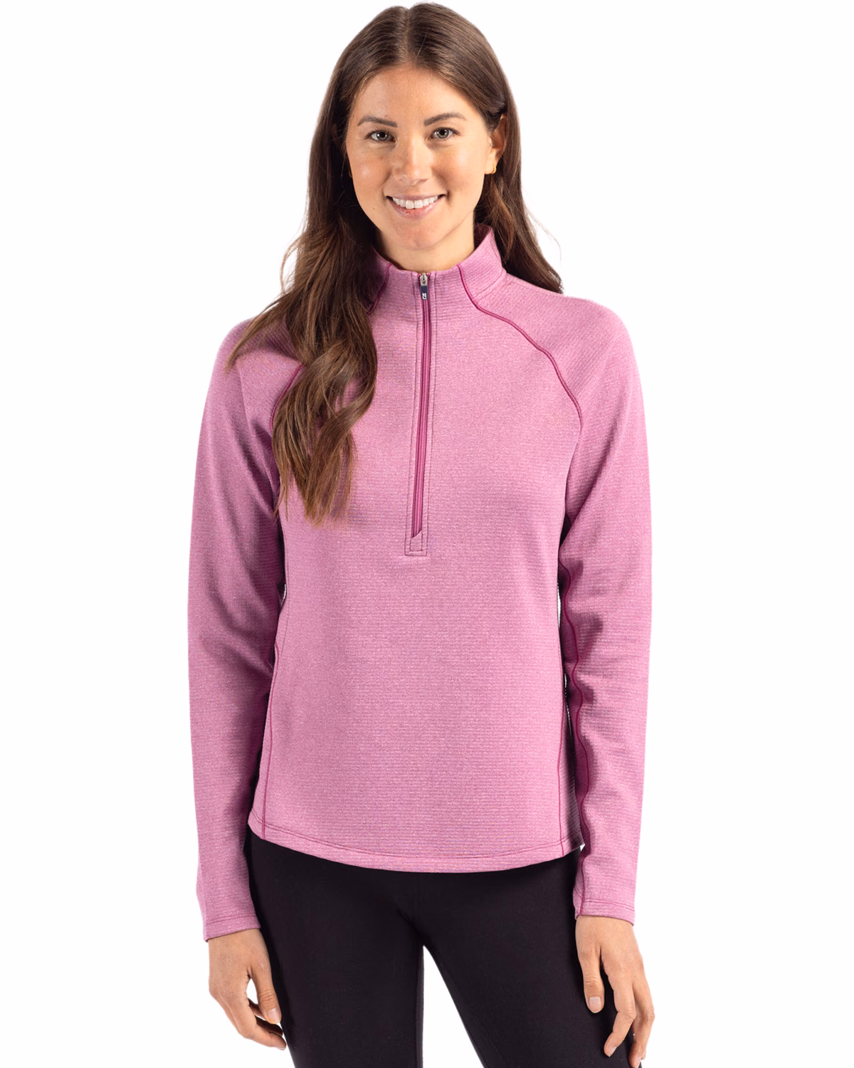 Custom Cutter & Buck Peshastin Recycled Grid Fleece Womens Half Zip Pullover — Gelato Heather front