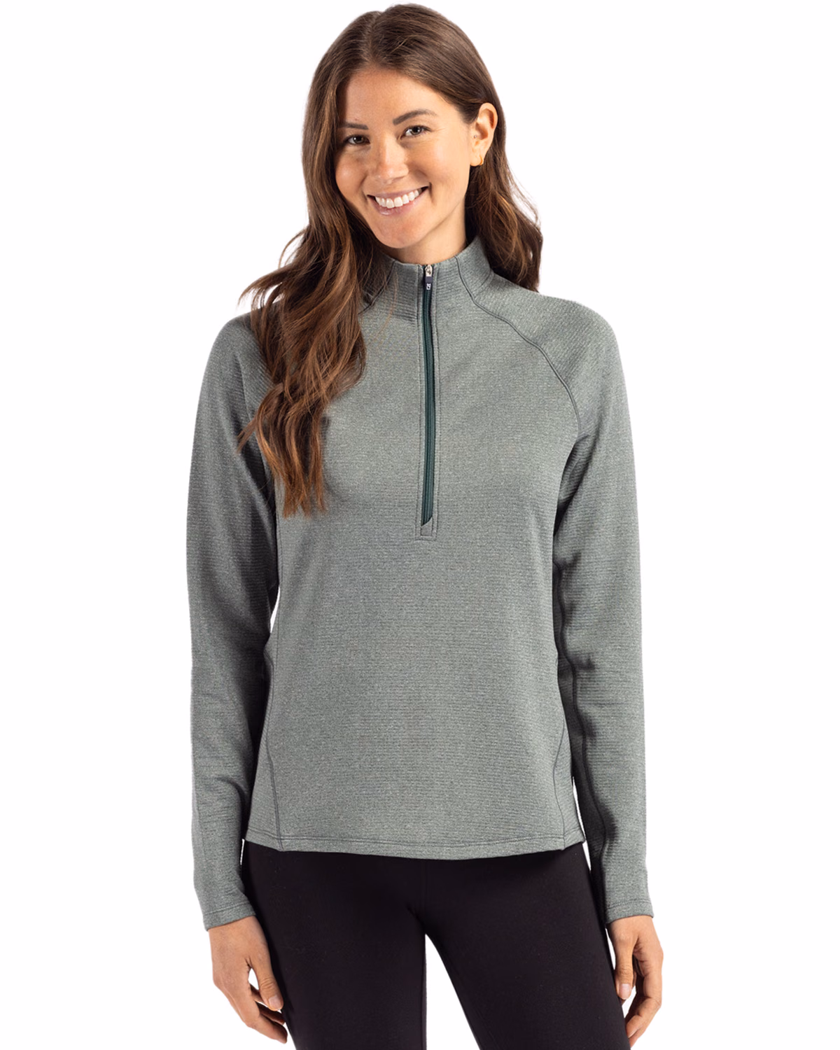 Custom Cutter & Buck Peshastin Recycled Grid Fleece Womens Half Zip Pullover — Hunter Heather front