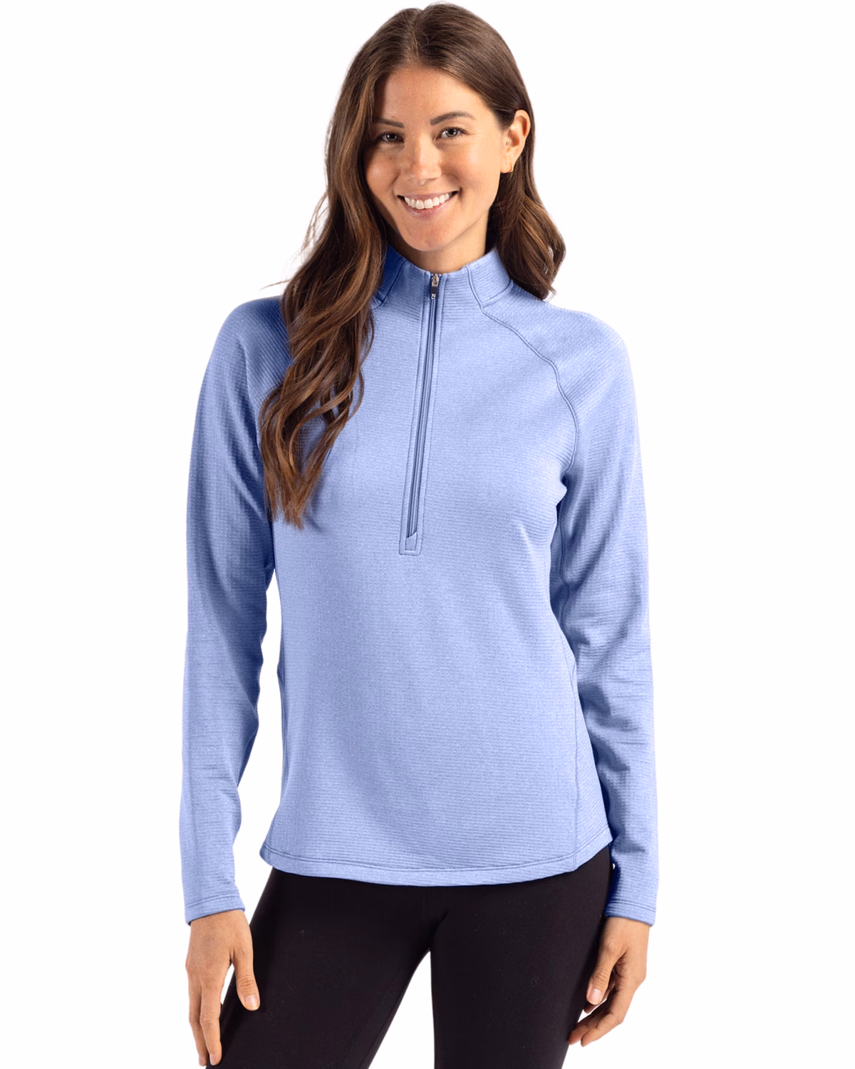 Custom Cutter & Buck Peshastin Recycled Grid Fleece Womens Half Zip Pullover — Hyacinth Heather front