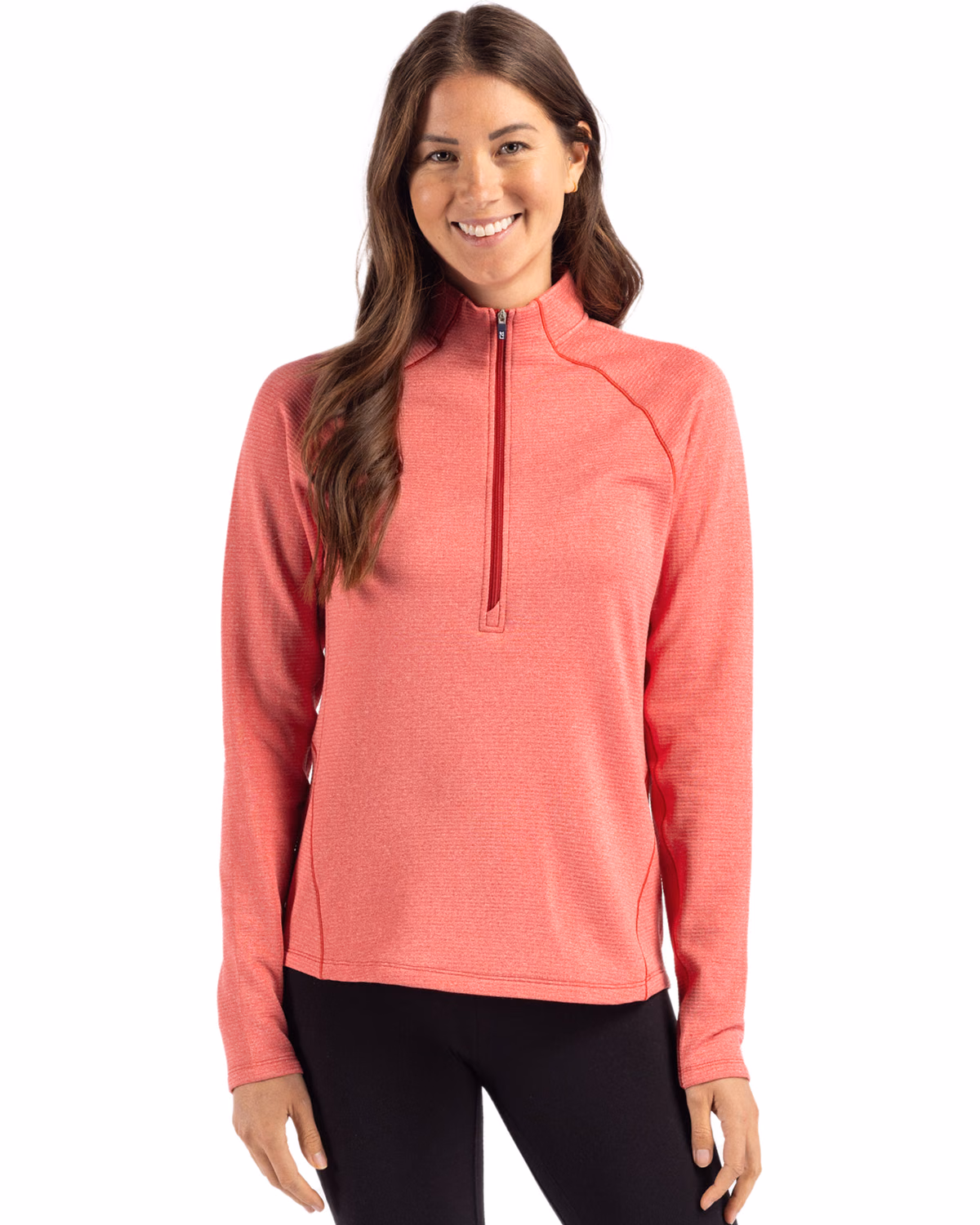 Custom Cutter & Buck Peshastin Recycled Grid Fleece Womens Half Zip Pullover — Red Heather front