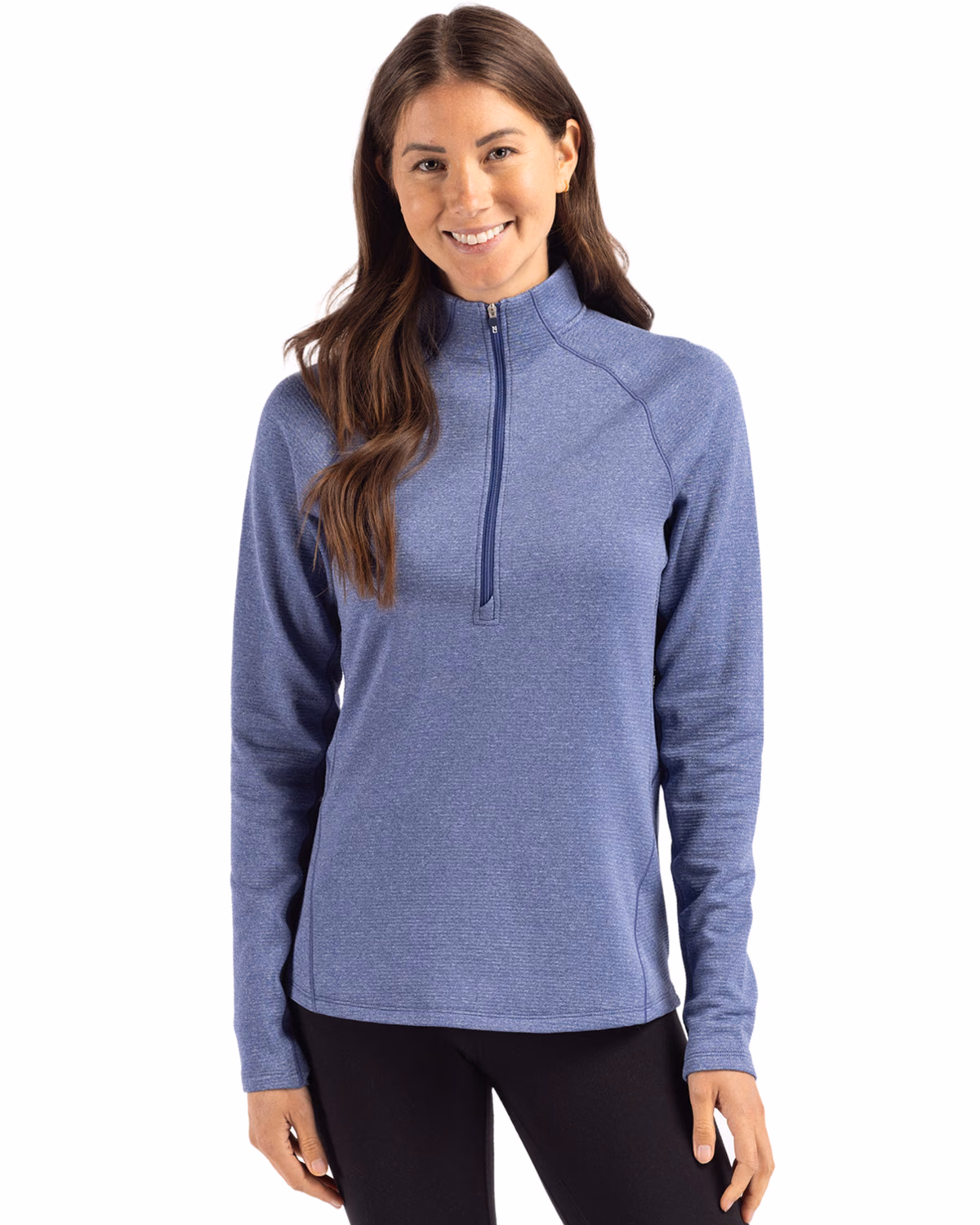 Custom Cutter & Buck Peshastin Recycled Grid Fleece Womens Half Zip Pullover — Tour Blue Heather front