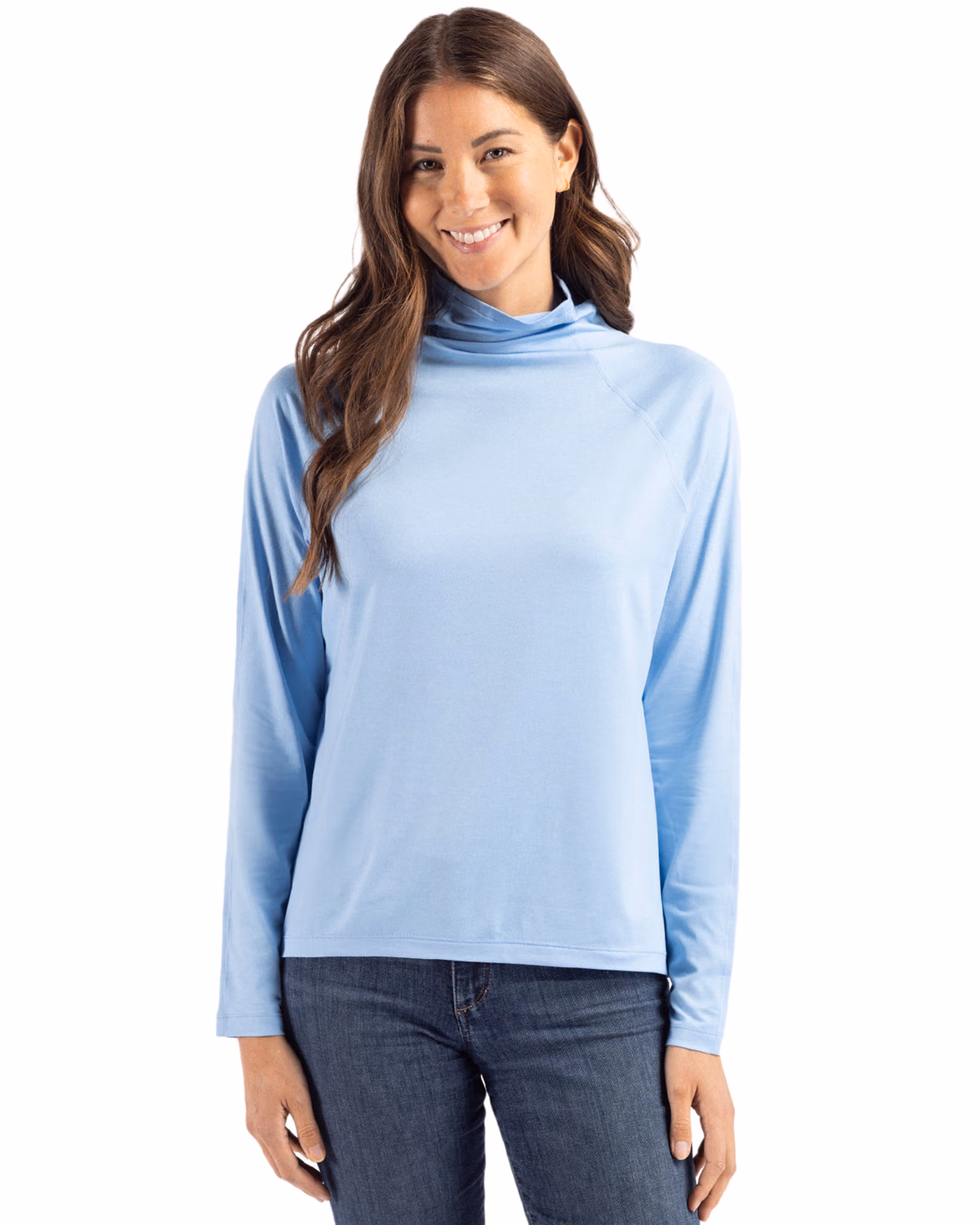 Custom Cutter & Buck Coastline Recycled Double Peached Womens Funnel Neck Pullover