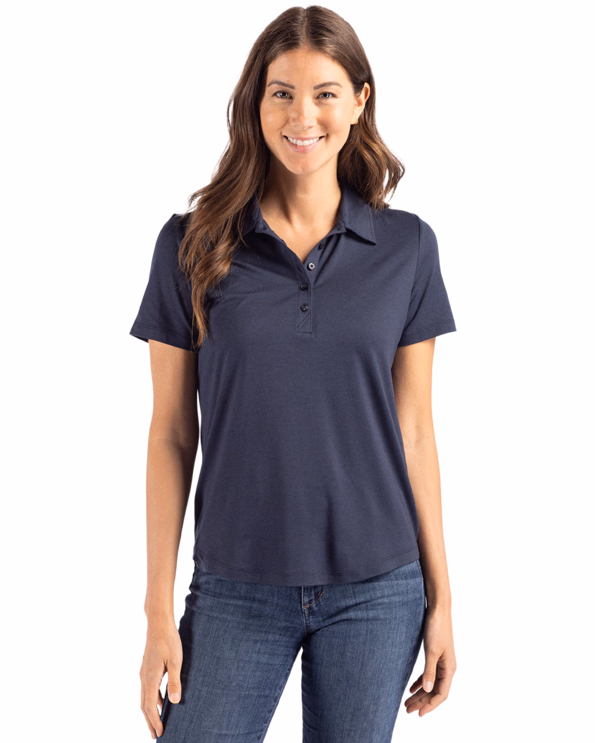Custom Cutter & Buck Coastline Recycled Double Peached Womens Polo — Navy Blue front