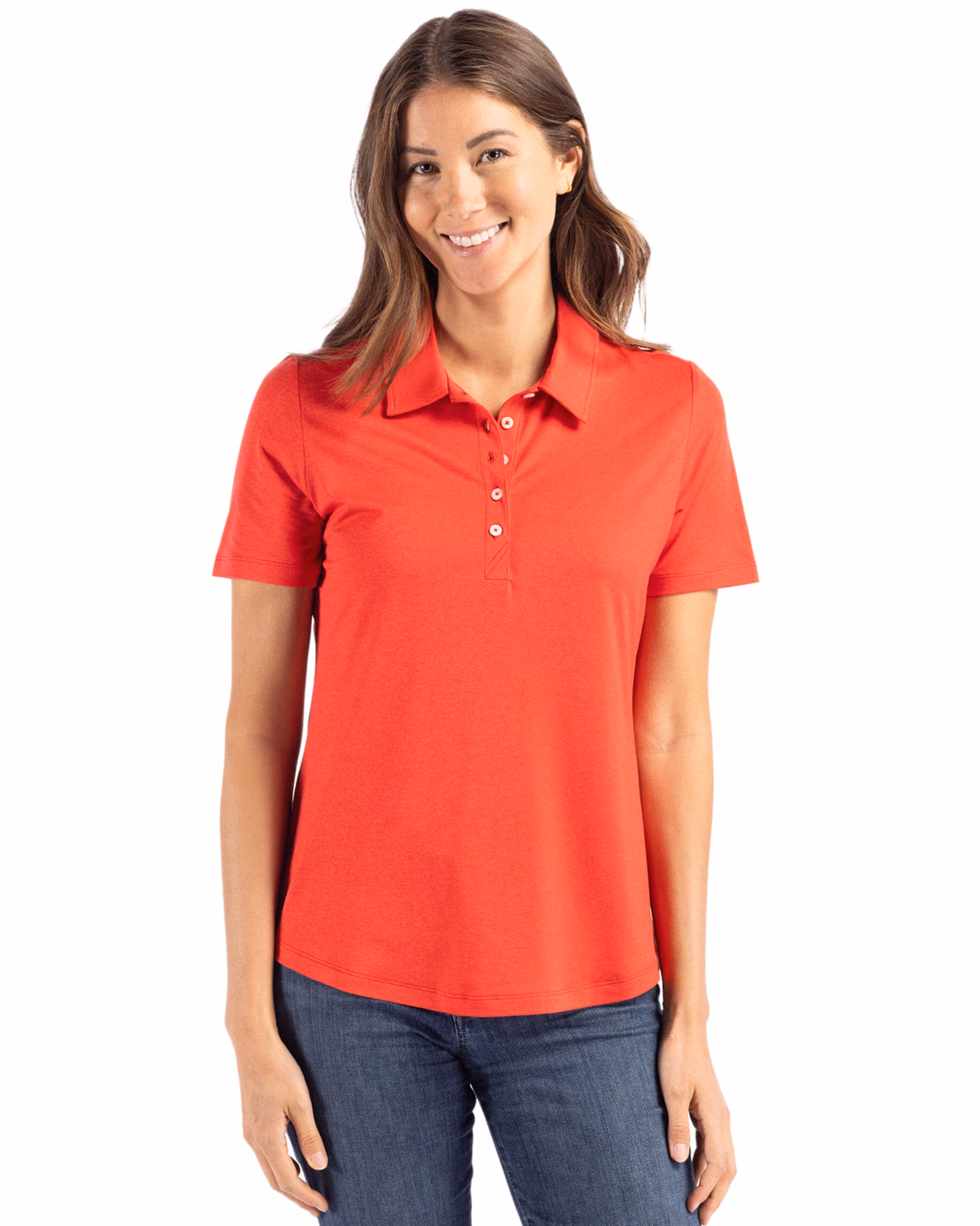 Custom Cutter & Buck Coastline Recycled Double Peached Womens Polo — Red front