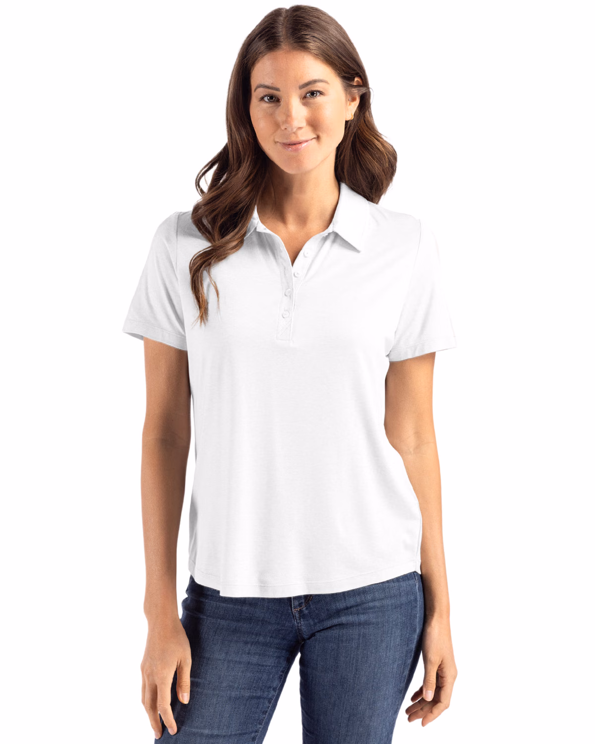 Custom Cutter & Buck Coastline Recycled Double Peached Womens Polo — White front