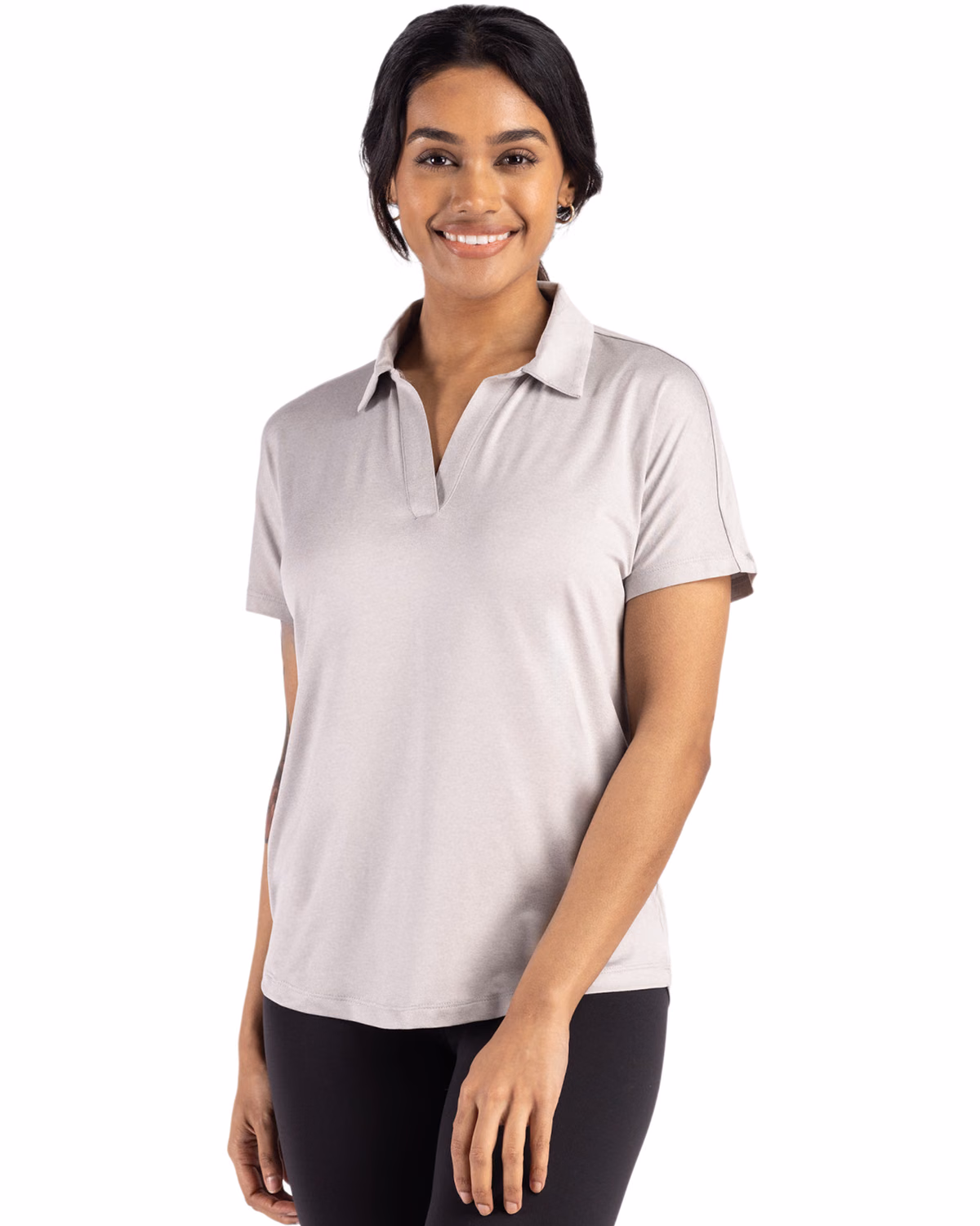 Custom Cutter & Buck Coastline Recycled Double Peached Womens Dolman Polo — CONCRETE front