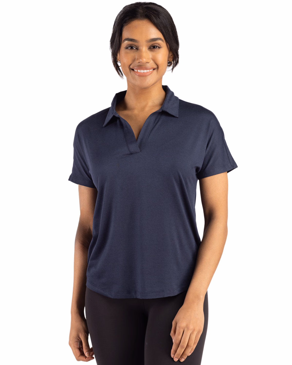 Custom Cutter & Buck Coastline Recycled Double Peached Womens Dolman Polo — Navy Blue front