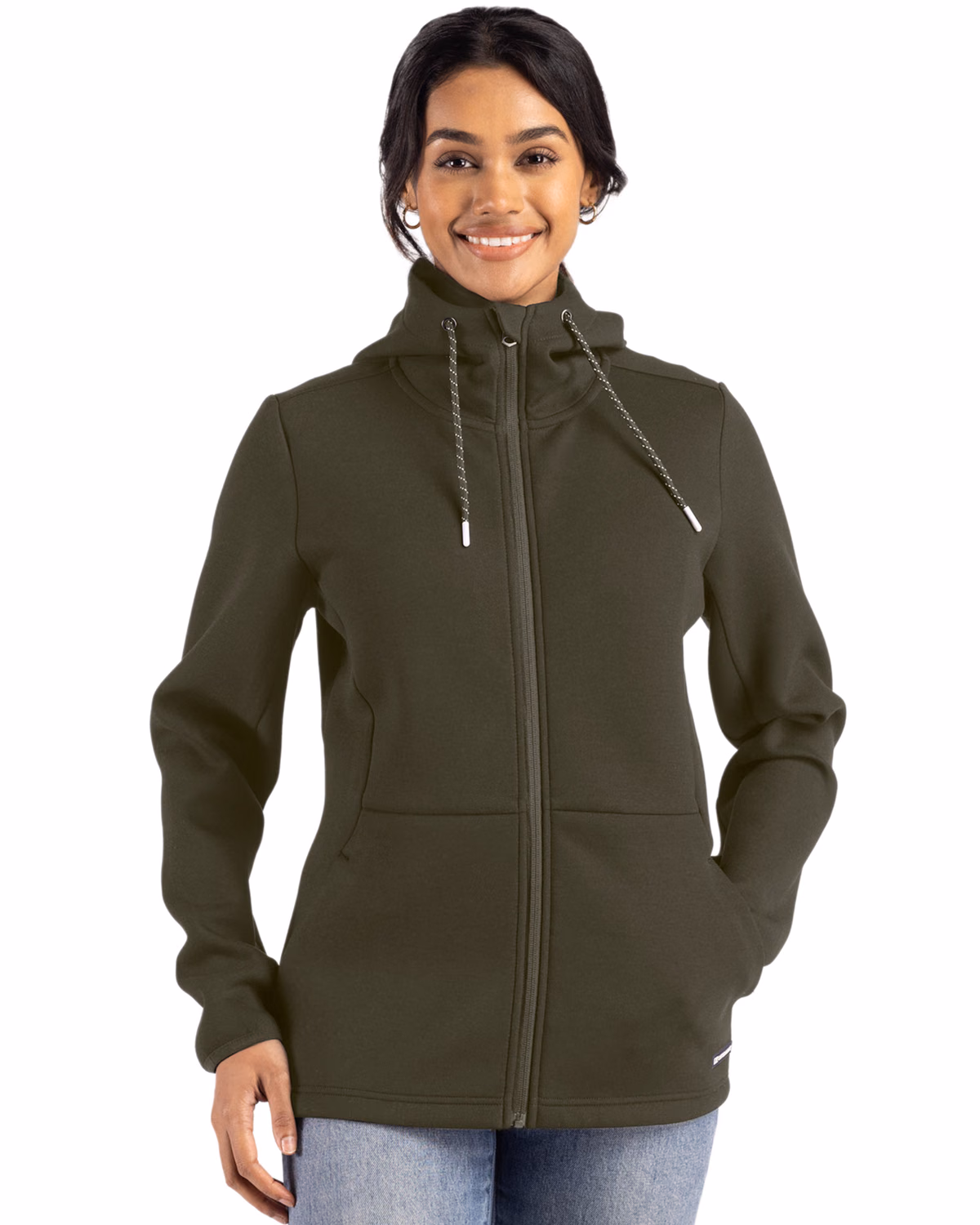 Custom Cutter & Buck Roam Recycled Buttery-Soft Knit Womens Full Zip Hooded Jacket — Poplar front