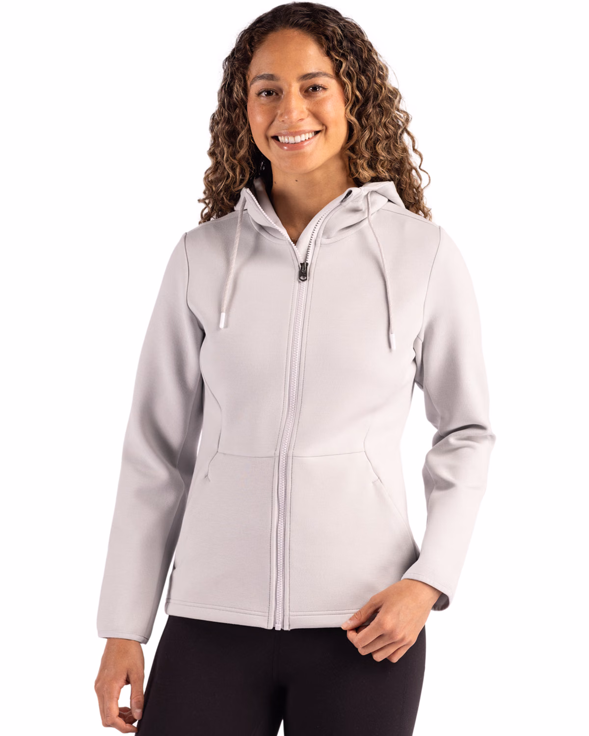 Custom Cutter & Buck Roam Recycled Buttery-Soft Knit Womens Full Zip Hooded Jacket — Solitaire front