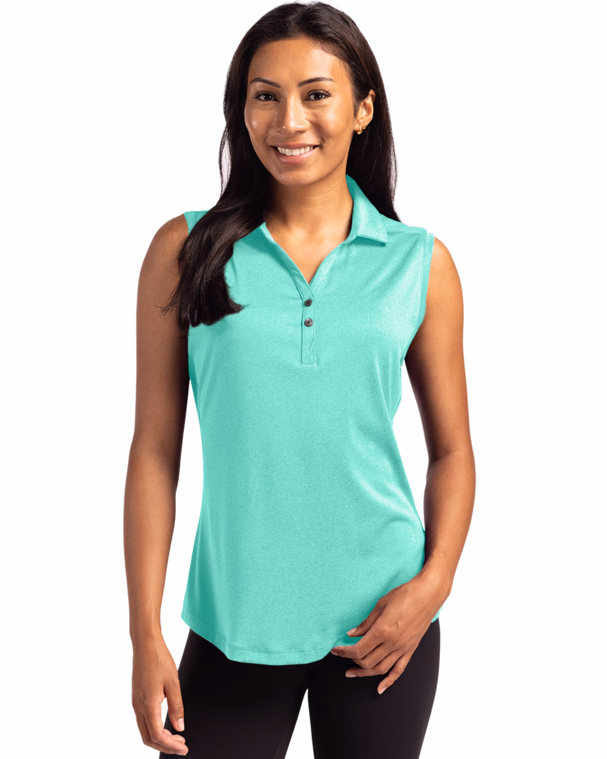 Custom Cutter & Buck Forge Recycled Four-Way Stretch Womens Sleeveless Polo — Fresh Mint Heather front