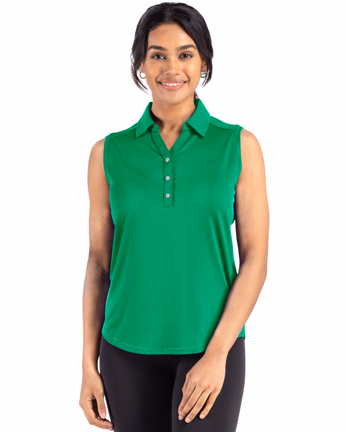 Custom Cutter & Buck Forge Recycled Four-Way Stretch Womens Sleeveless Polo — Kelly Green front