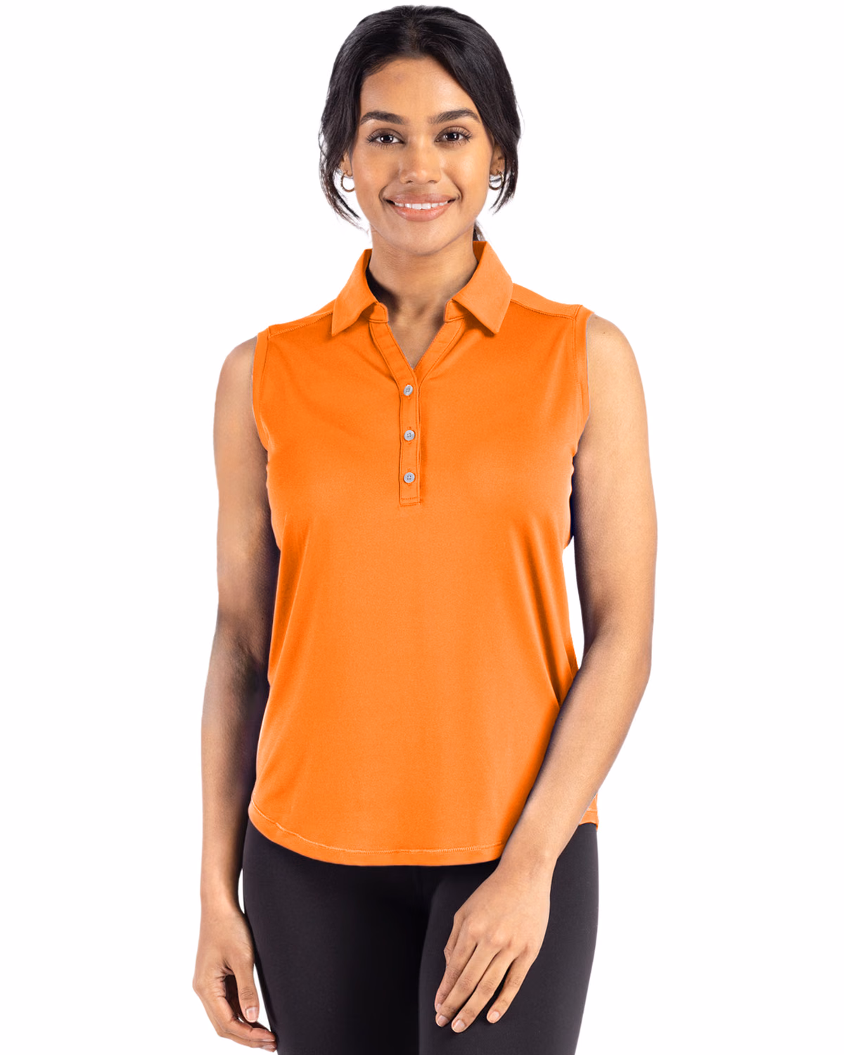 Custom Cutter & Buck Forge Recycled Four-Way Stretch Womens Sleeveless Polo — Orange Burst front