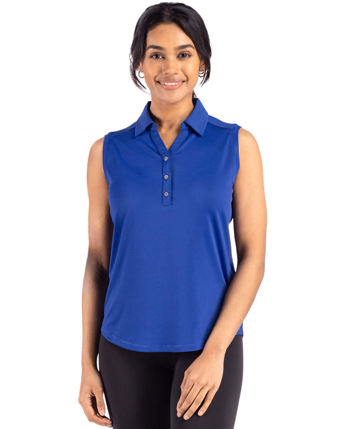 Custom Cutter & Buck Forge Recycled Four-Way Stretch Womens Sleeveless Polo — Tour Blue front