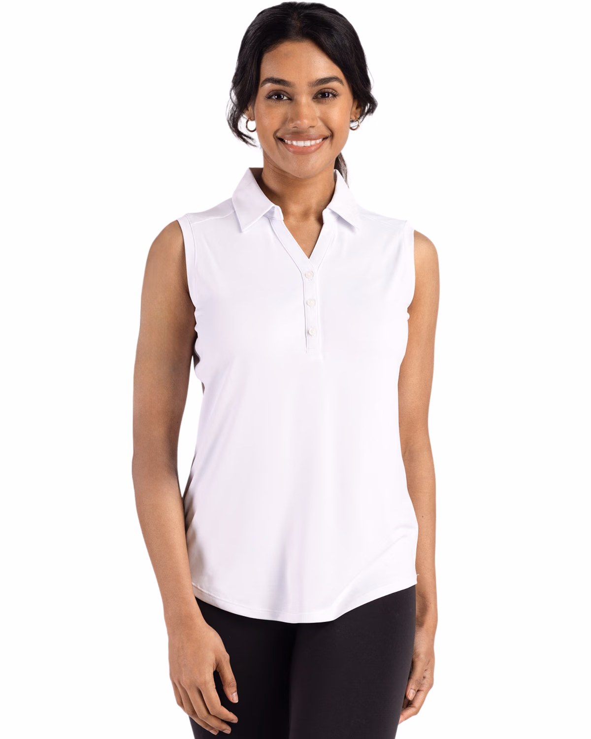 Custom Cutter & Buck Forge Recycled Four-Way Stretch Womens Sleeveless Polo — White front