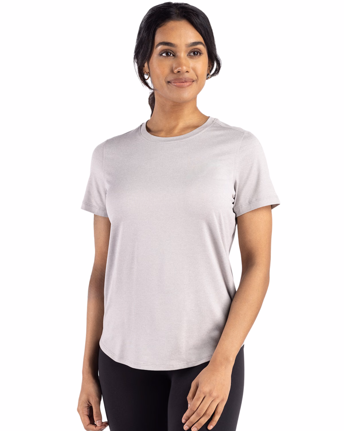 Custom Cutter & Buck Coastline Recycled Double Peached Womens Short Sleeve Tee — CONCRETE front