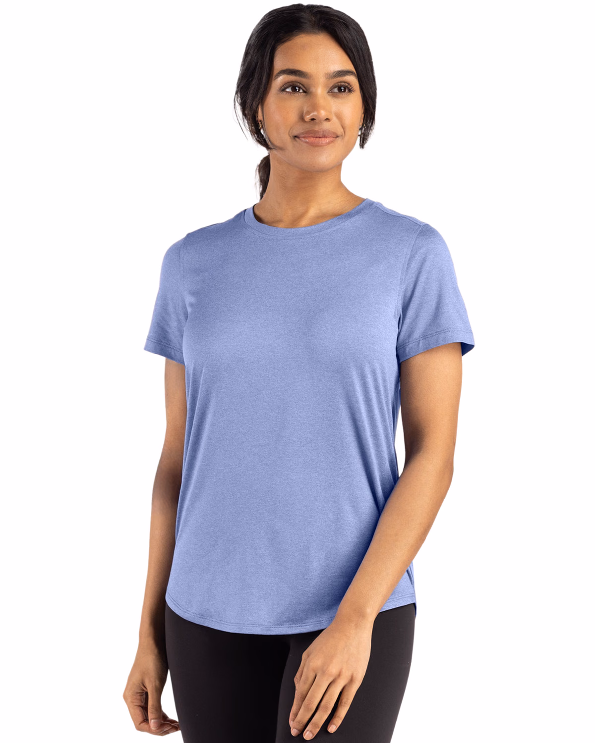 Custom Cutter & Buck Coastline Recycled Double Peached Womens Short Sleeve Tee — Hyacinth front