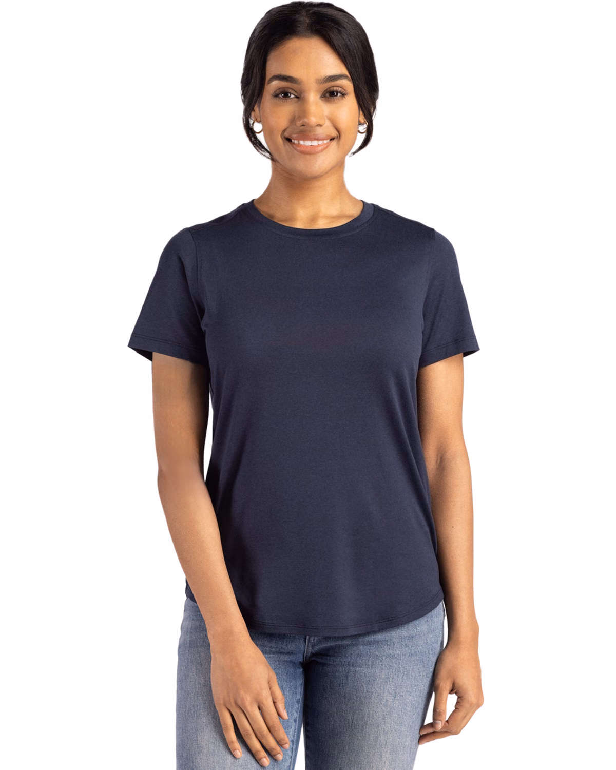 Custom Cutter & Buck Coastline Recycled Double Peached Womens Short Sleeve Tee — Navy Blue front