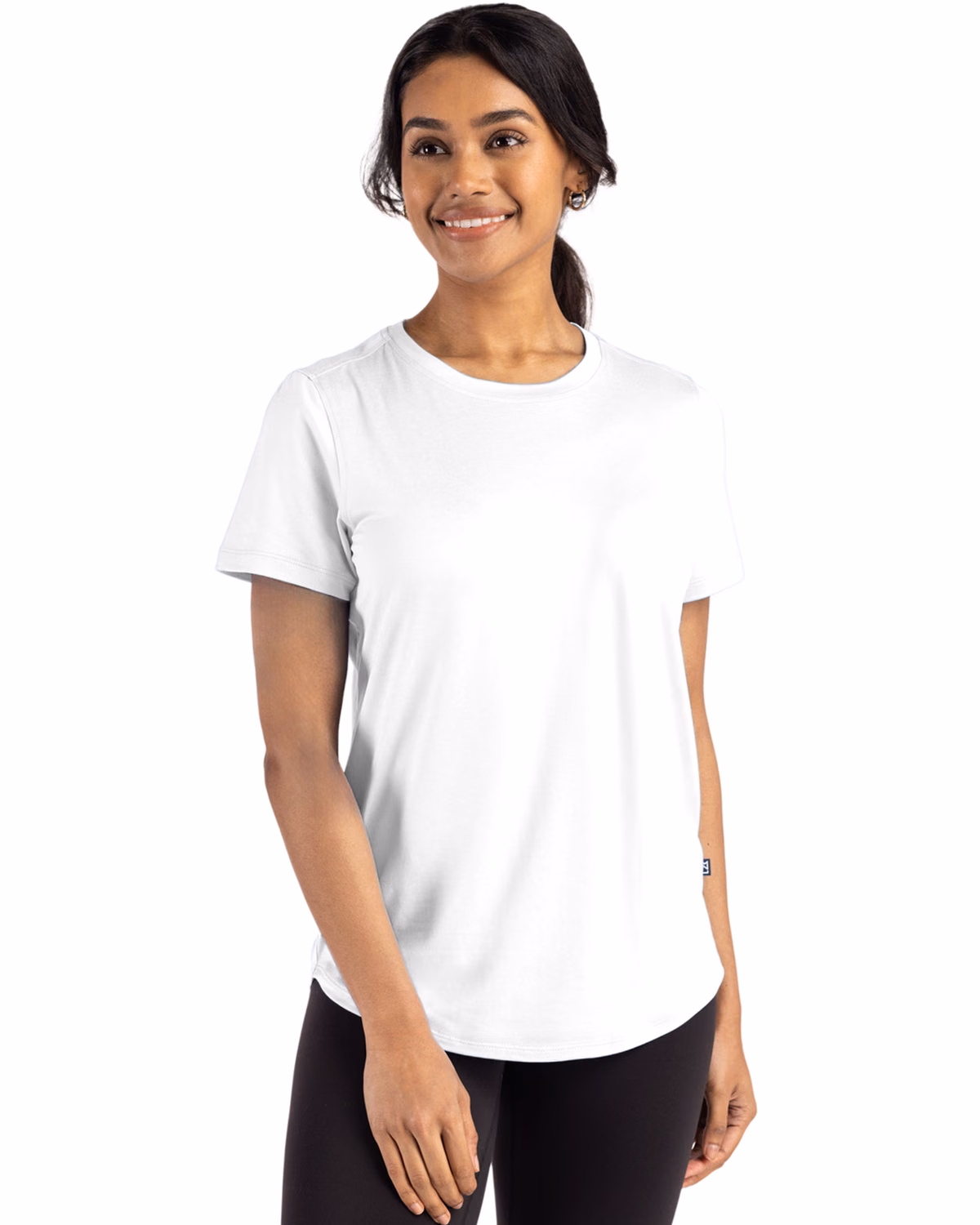 Custom Cutter & Buck Coastline Recycled Double Peached Womens Short Sleeve Tee — White front