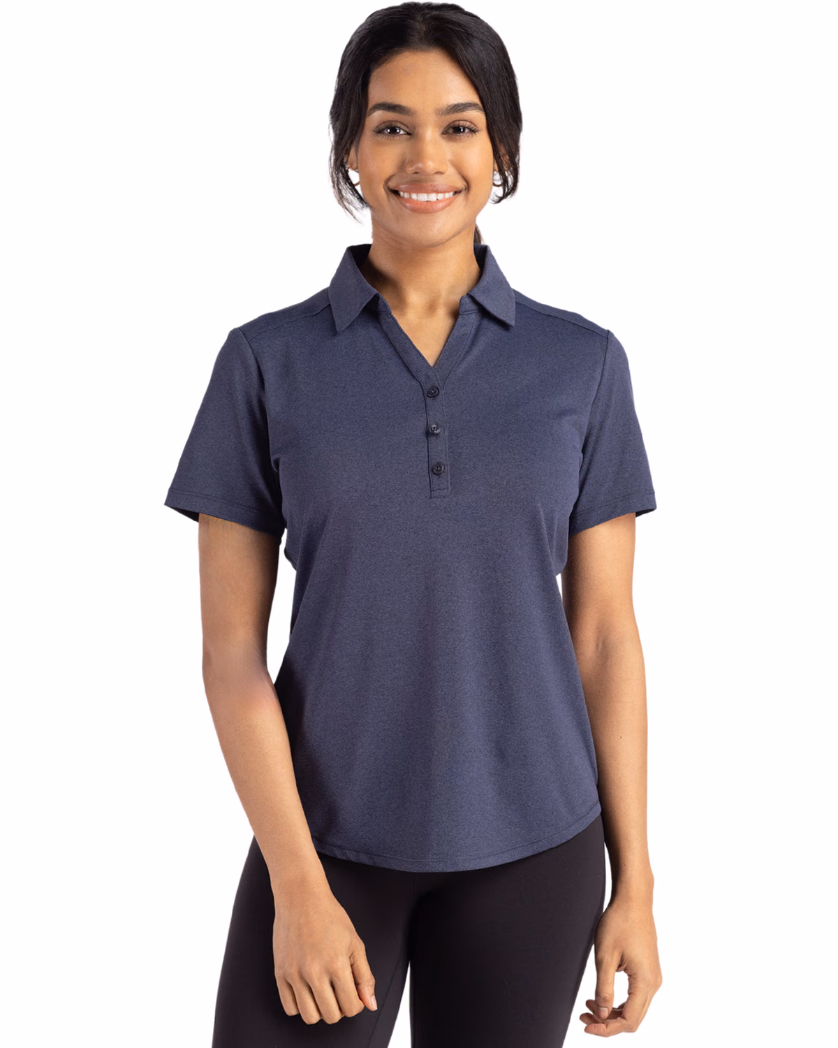 Custom Cutter & Buck Forge Recycled Four-Way Stretch Womens Polo — Dark Navy Blue Heather front