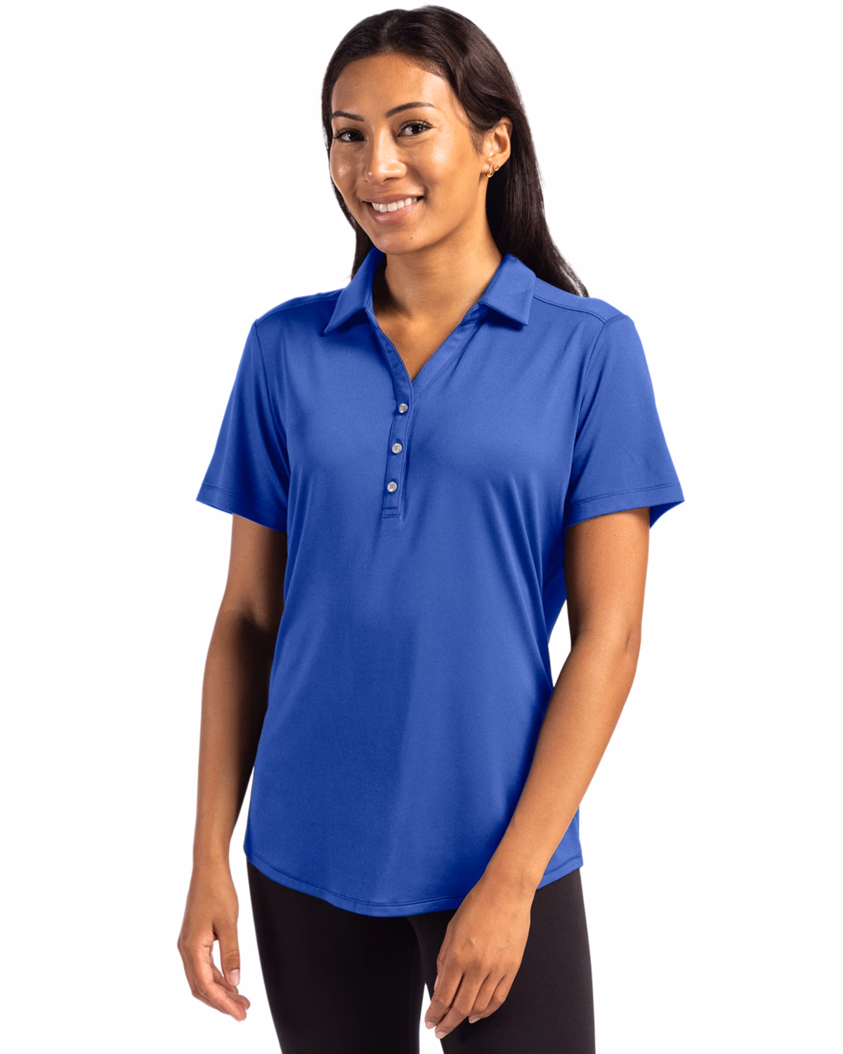 Custom Cutter & Buck Forge Recycled Four-Way Stretch Womens Polo — Tour Blue front