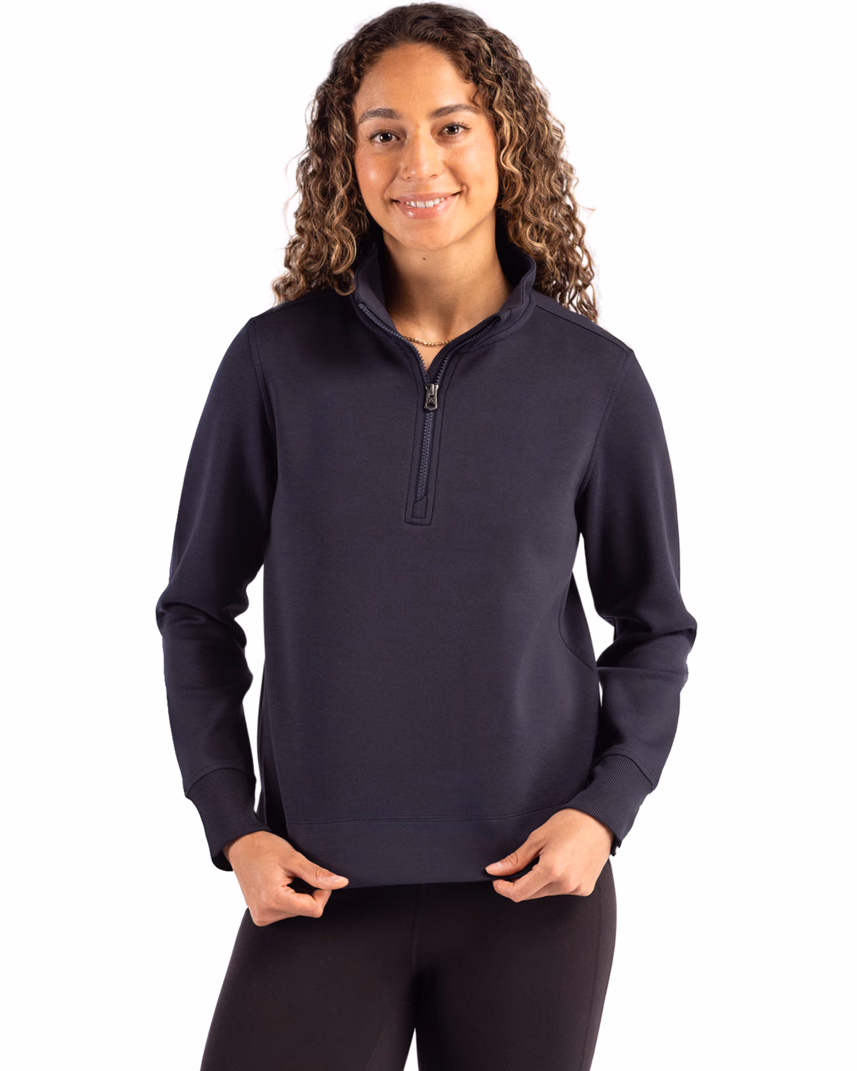 Custom Cutter & Buck Roam Recycled Buttery-Soft Knit Womens Quarter Zip Pullover — Navy Blue front