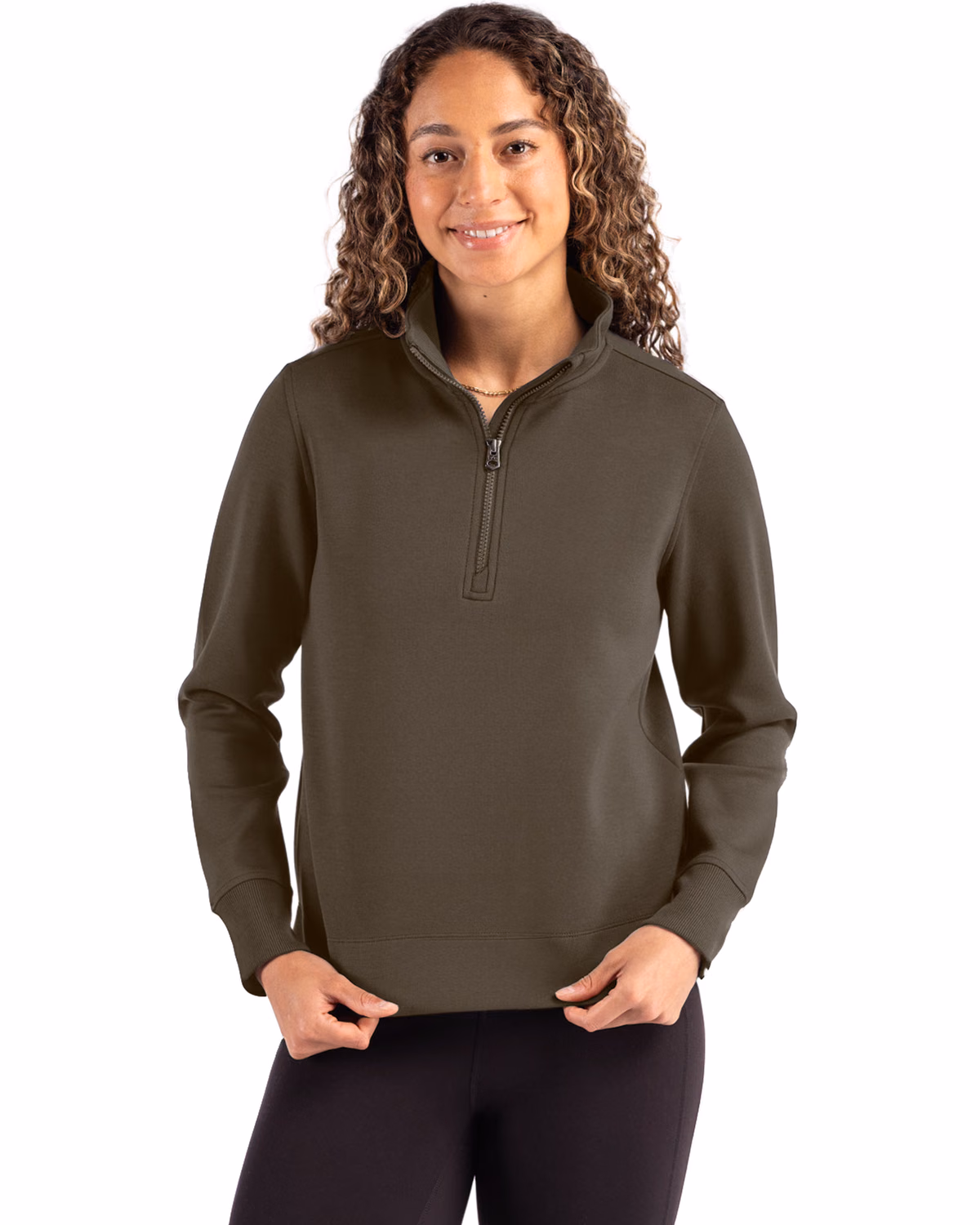 Custom Cutter & Buck Roam Recycled Buttery-Soft Knit Womens Quarter Zip Pullover — Poplar front