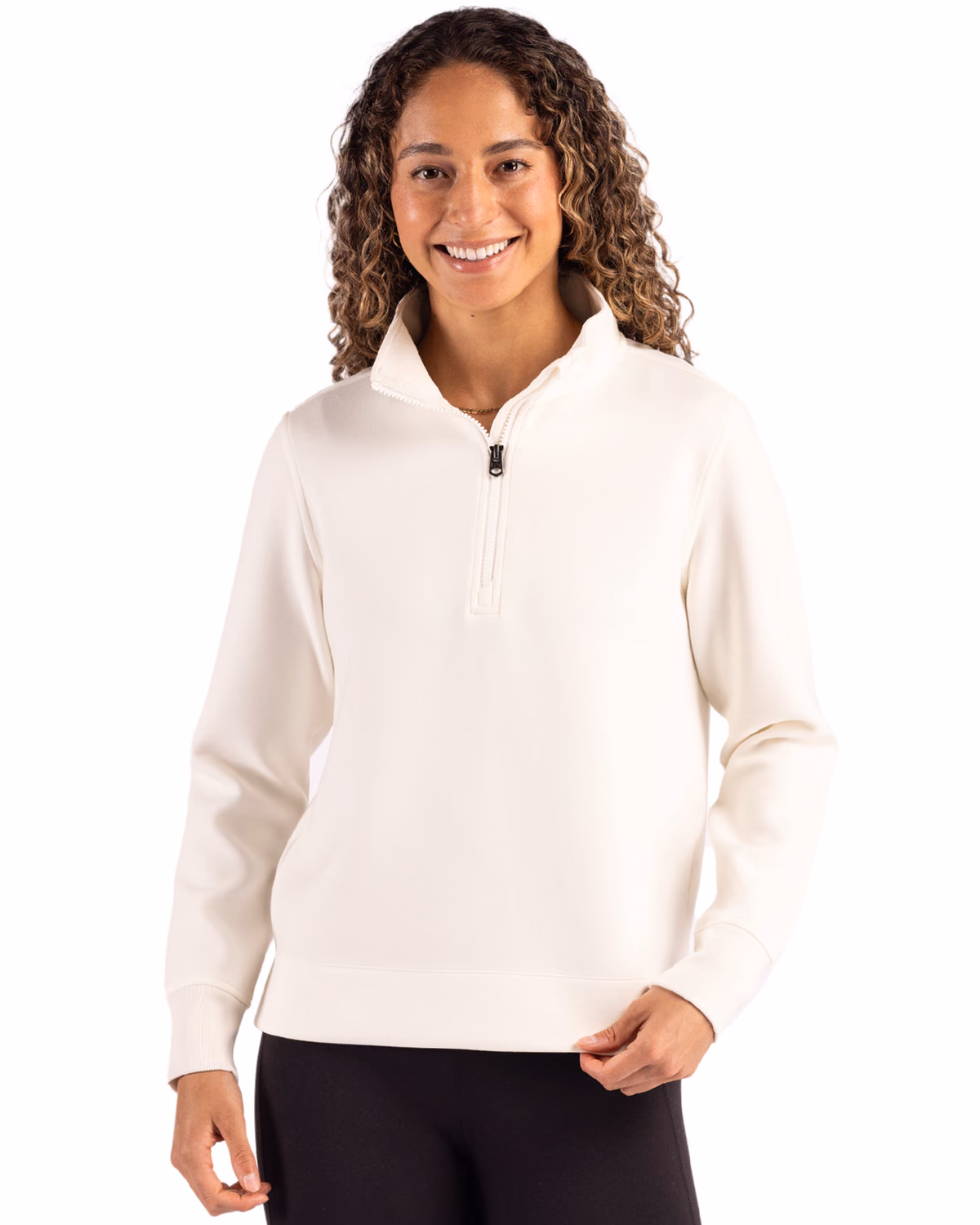 Custom Cutter & Buck Roam Recycled Buttery-Soft Knit Womens Quarter Zip Pullover — Shell front
