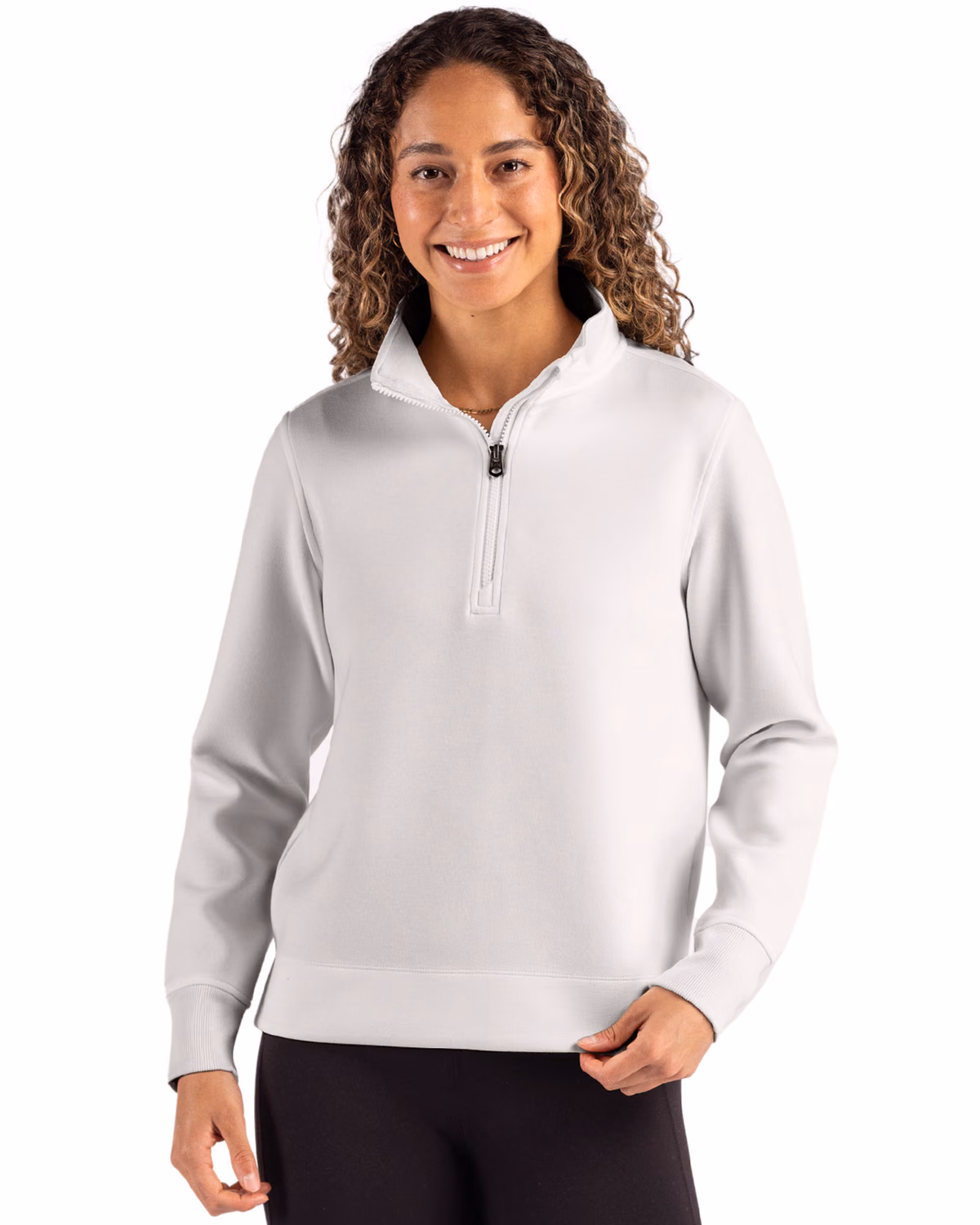 Custom Cutter & Buck Roam Recycled Buttery-Soft Knit Womens Quarter Zip Pullover — Solitaire front