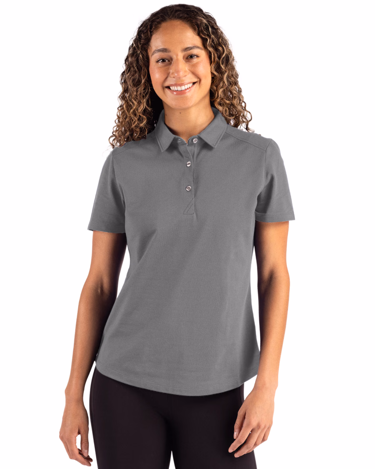 Custom Cutter & Buck Advantage Refresh Recycled Cotton-Blend Pique Womens Polo — Elemental Grey front