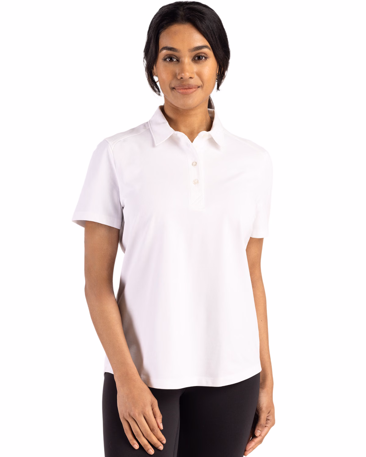 Custom Cutter & Buck Advantage Refresh Recycled Cotton-Blend Pique Womens Polo — White front