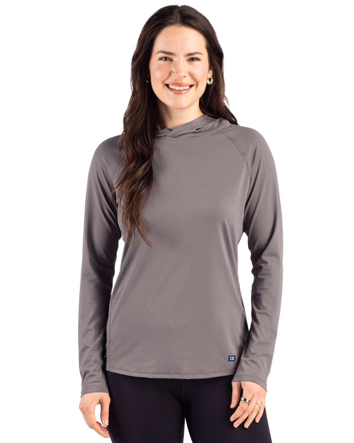 Custom Cutter & Buck Prospect Recycled Featherlight Stretch Womens Hooded Pullover — Elemental Grey front