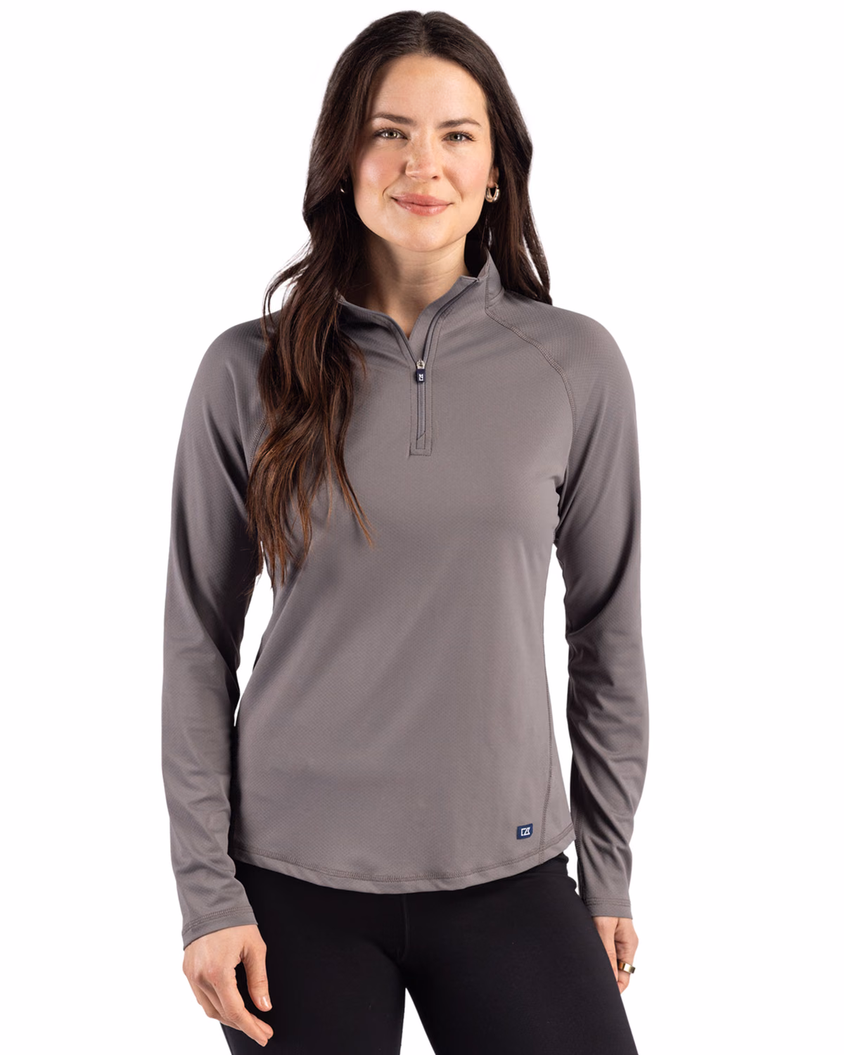Custom Cutter & Buck Prospect Recycled Featherlight Stretch Womens Quarter Zip — Elemental Grey front
