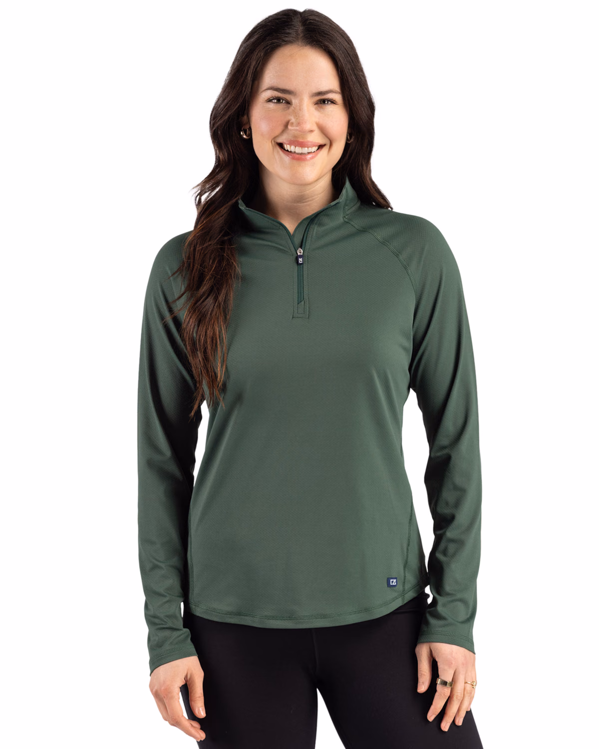 Custom Cutter & Buck Prospect Recycled Featherlight Stretch Womens Quarter Zip — Hunter front