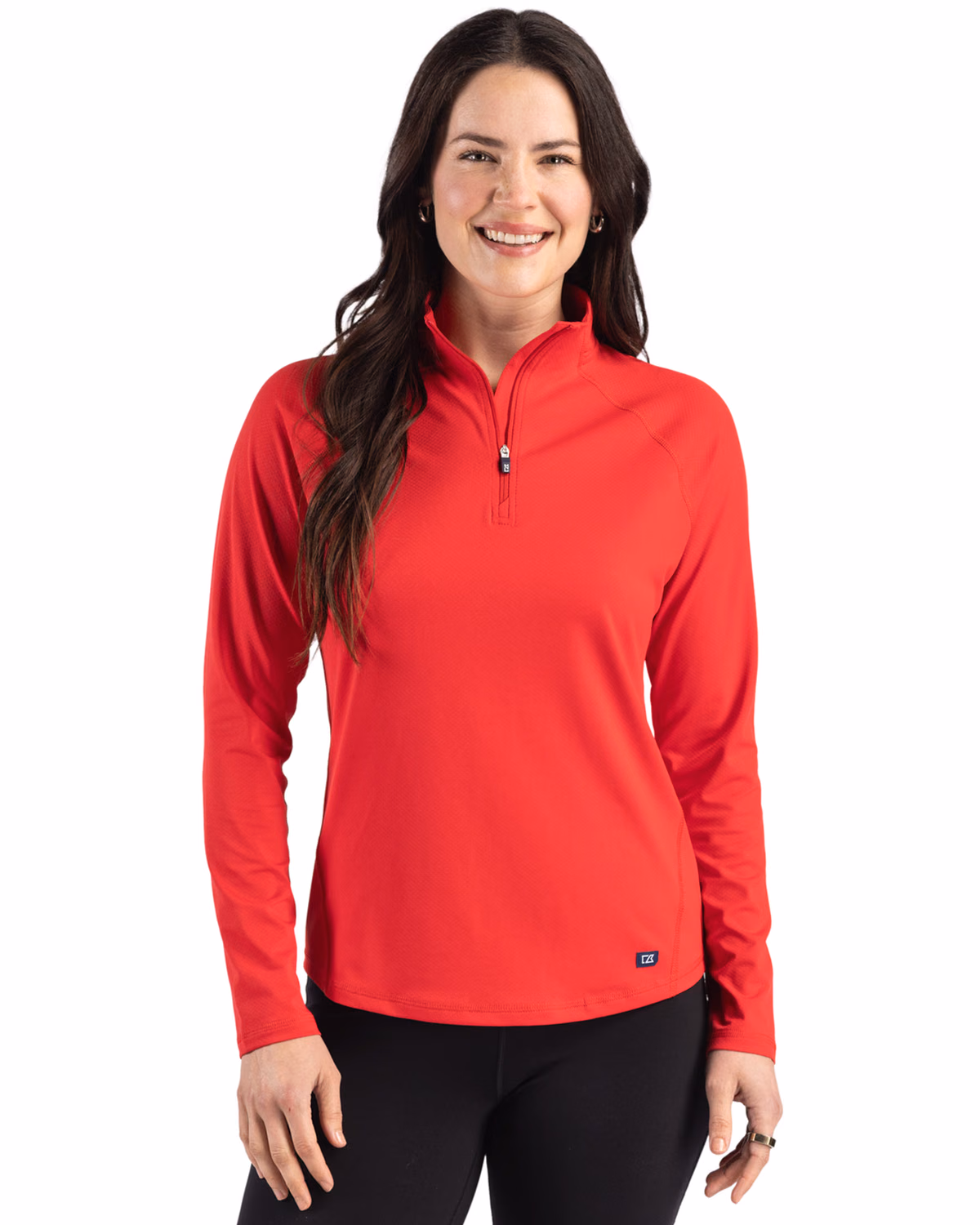 Custom Cutter & Buck Prospect Recycled Featherlight Stretch Womens Quarter Zip — Red front