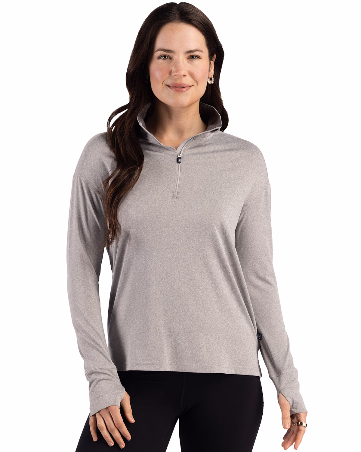 Custom Cutter & Buck Forge Recycled Four-Way Stretch Womens Quarter Zip Pullover — Polished Heather front