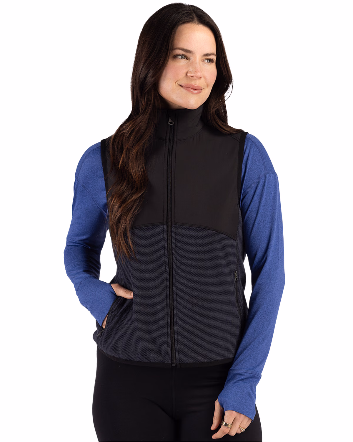 Custom Cutter & Buck Hunts Point Recycled Fleece Womens Hybrid Full Zip Vest