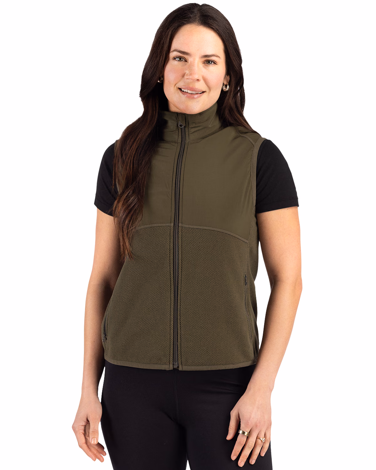 Custom Cutter & Buck Hunts Point Recycled Fleece Womens Hybrid Full Zip Vest — Poplar front
