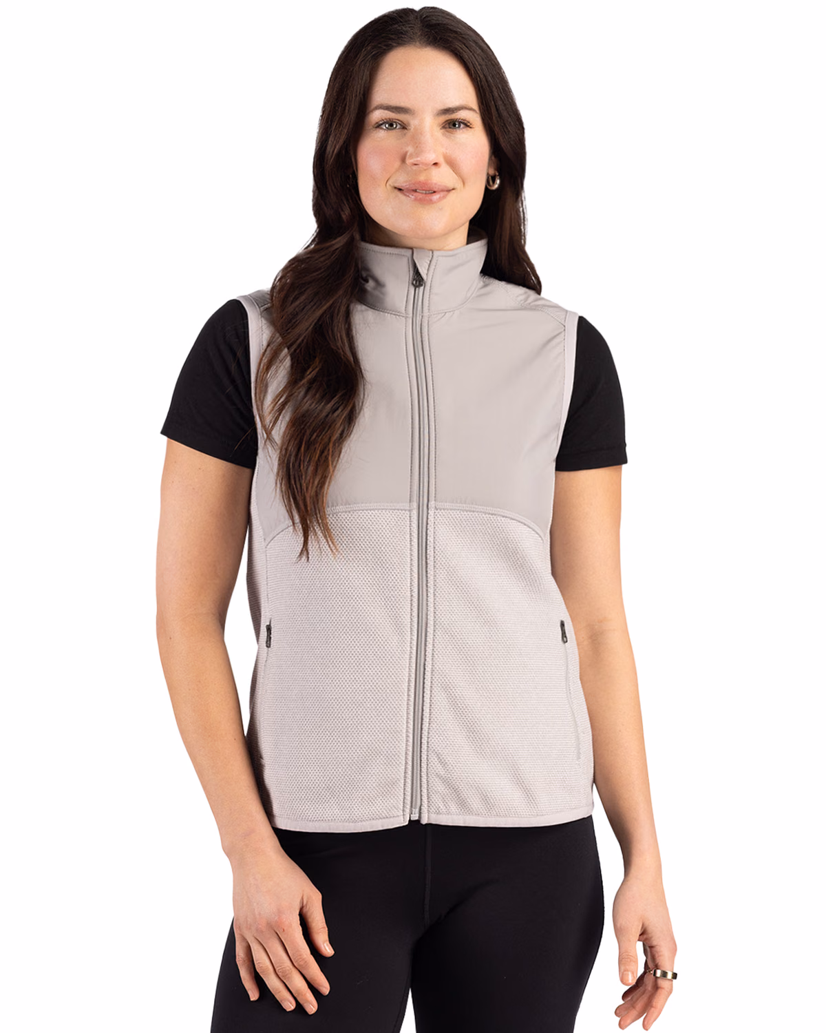 Custom Cutter & Buck Hunts Point Recycled Fleece Womens Hybrid Full Zip Vest — Polished front
