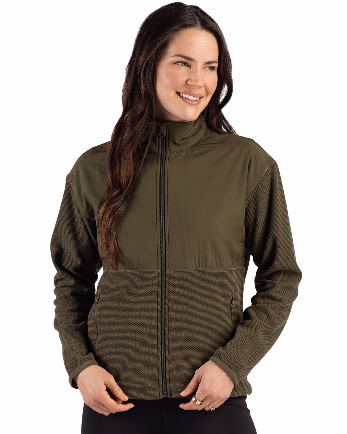 Custom Cutter & Buck Hunts Point Recycled Fleece Womens Hybrid Full Zip Jacket — Poplar front