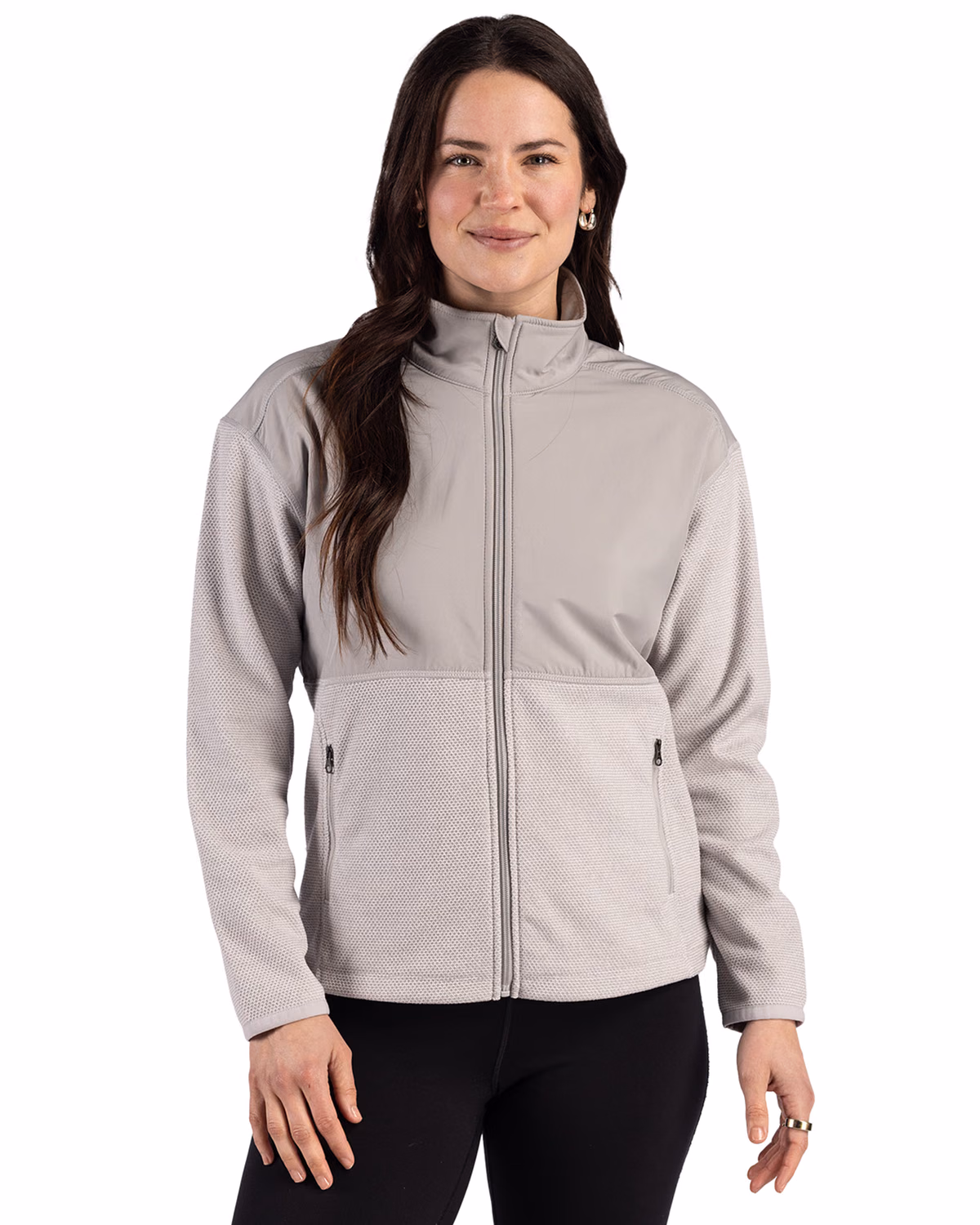 Custom Cutter & Buck Hunts Point Recycled Fleece Womens Hybrid Full Zip Jacket — Polished front