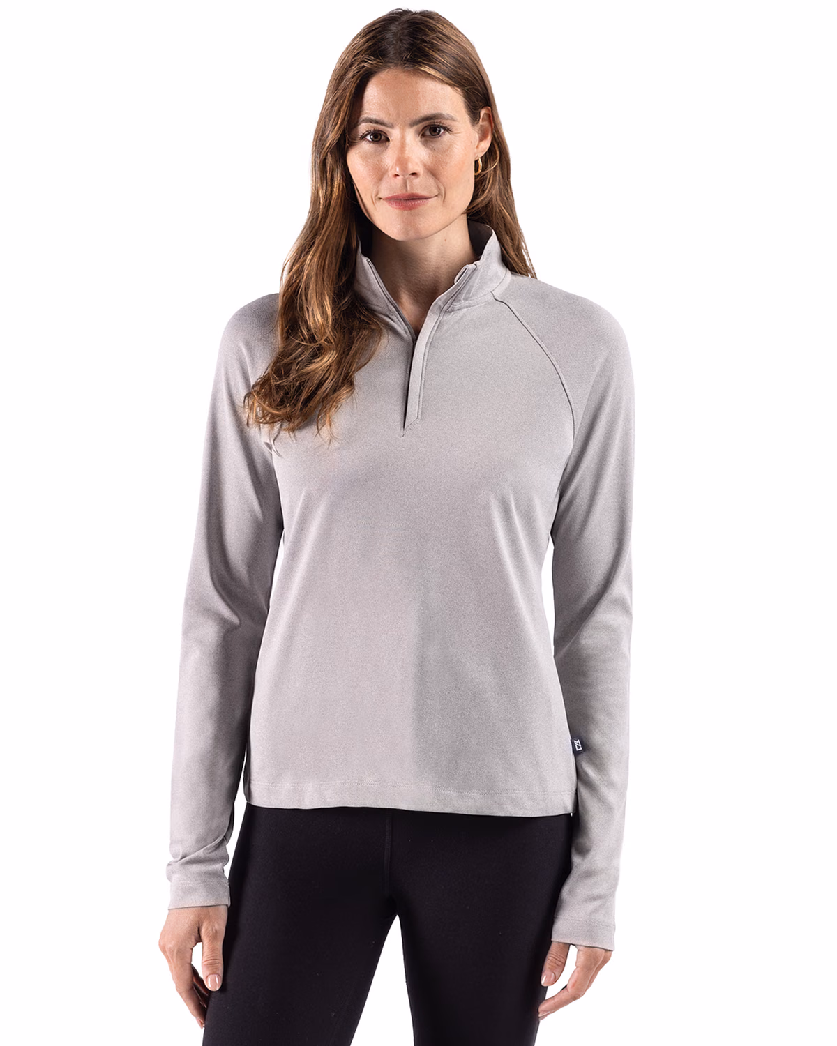 Custom Cutter & Buck Virtue Recycled Heathered Featherlight Pique Womens Quarter Zip Pullover — Polished Heather front