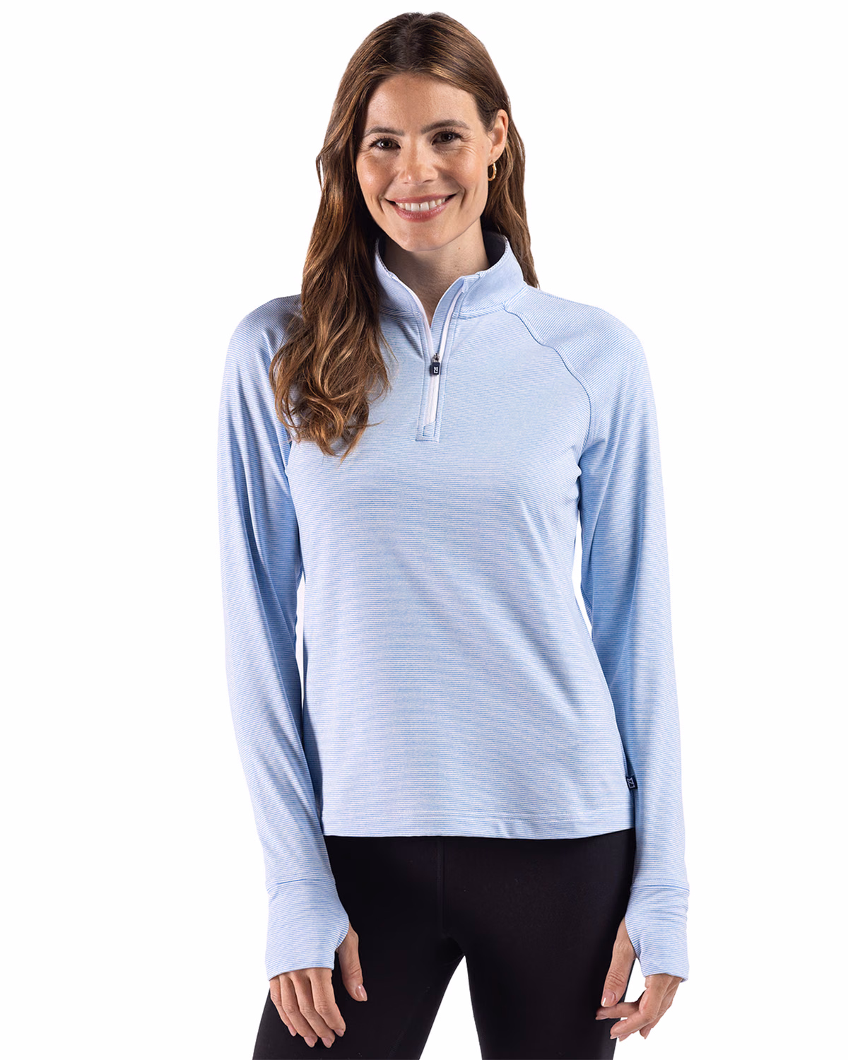 Custom Cutter & Buck Adapt Recycled Soft Knit Stripe Womens Quarter Zip Pullover