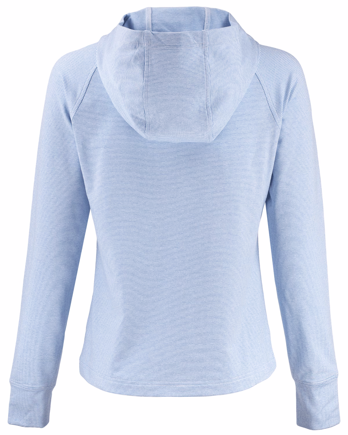 Custom Cutter & Buck Adapt Recycled Soft Knit Stripe Womens Hooded Pullover — Atlas Heather/White flat front