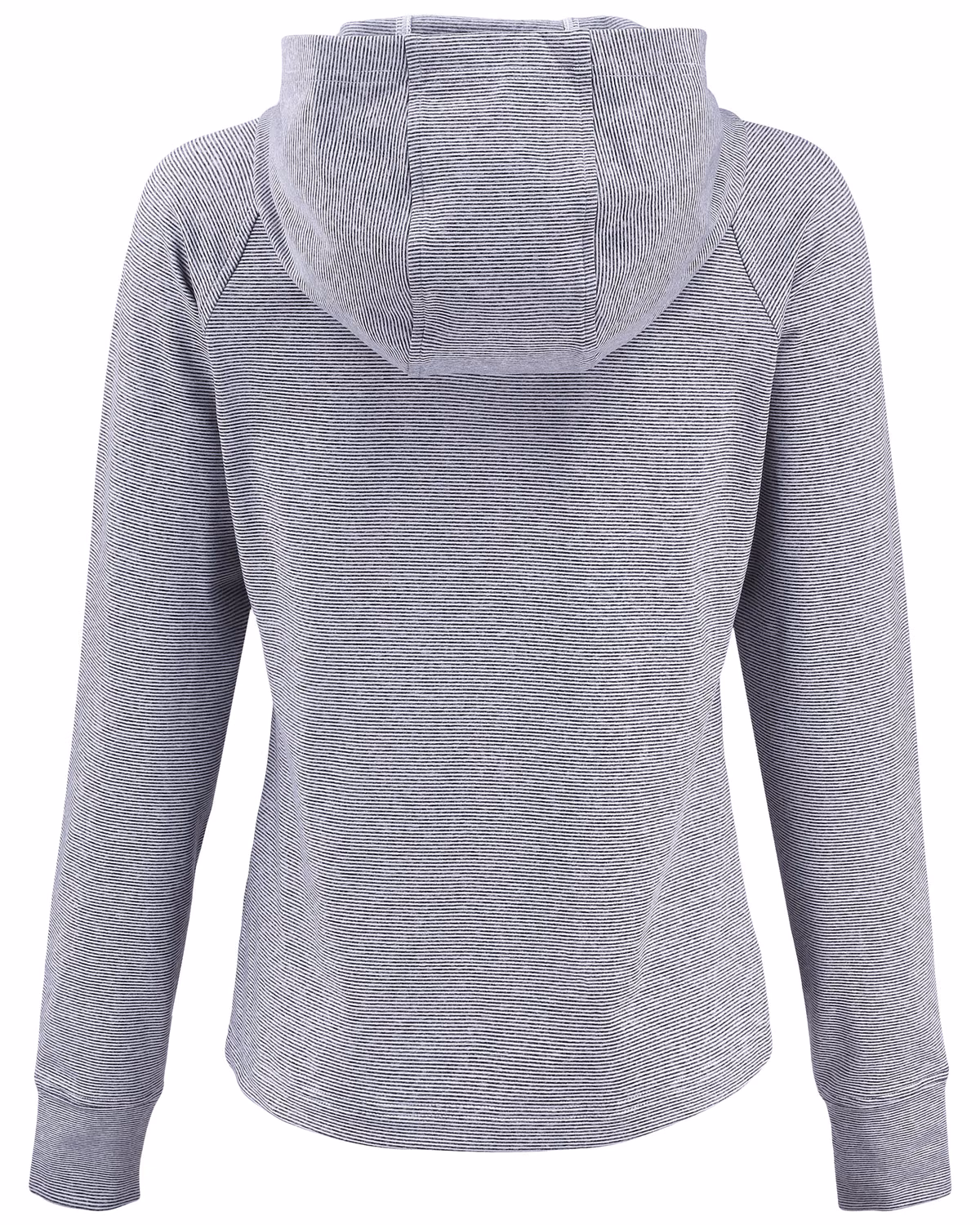 Custom Cutter & Buck Adapt Recycled Soft Knit Stripe Womens Hooded Pullover — Black Heather/White flat front