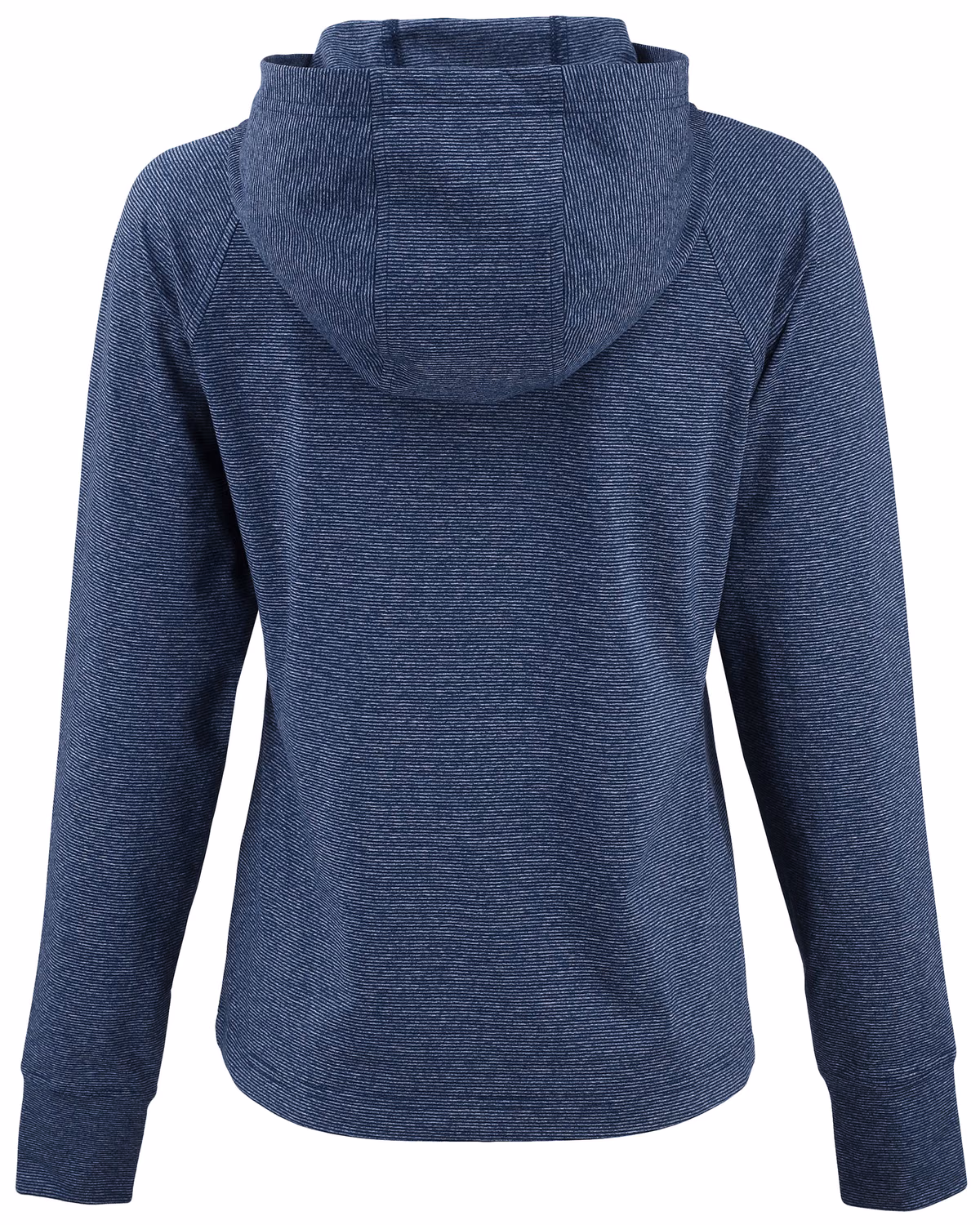Custom Cutter & Buck Adapt Recycled Soft Knit Stripe Womens Hooded Pullover — Navy Blue Heather flat front