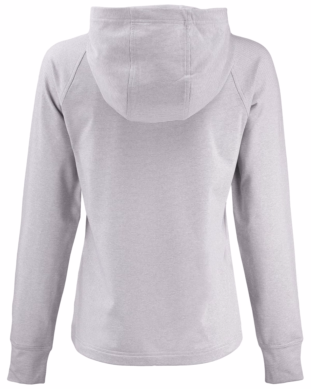 Custom Cutter & Buck Adapt Recycled Soft Knit Stripe Womens Hooded Pullover — Polished Heather/White flat front